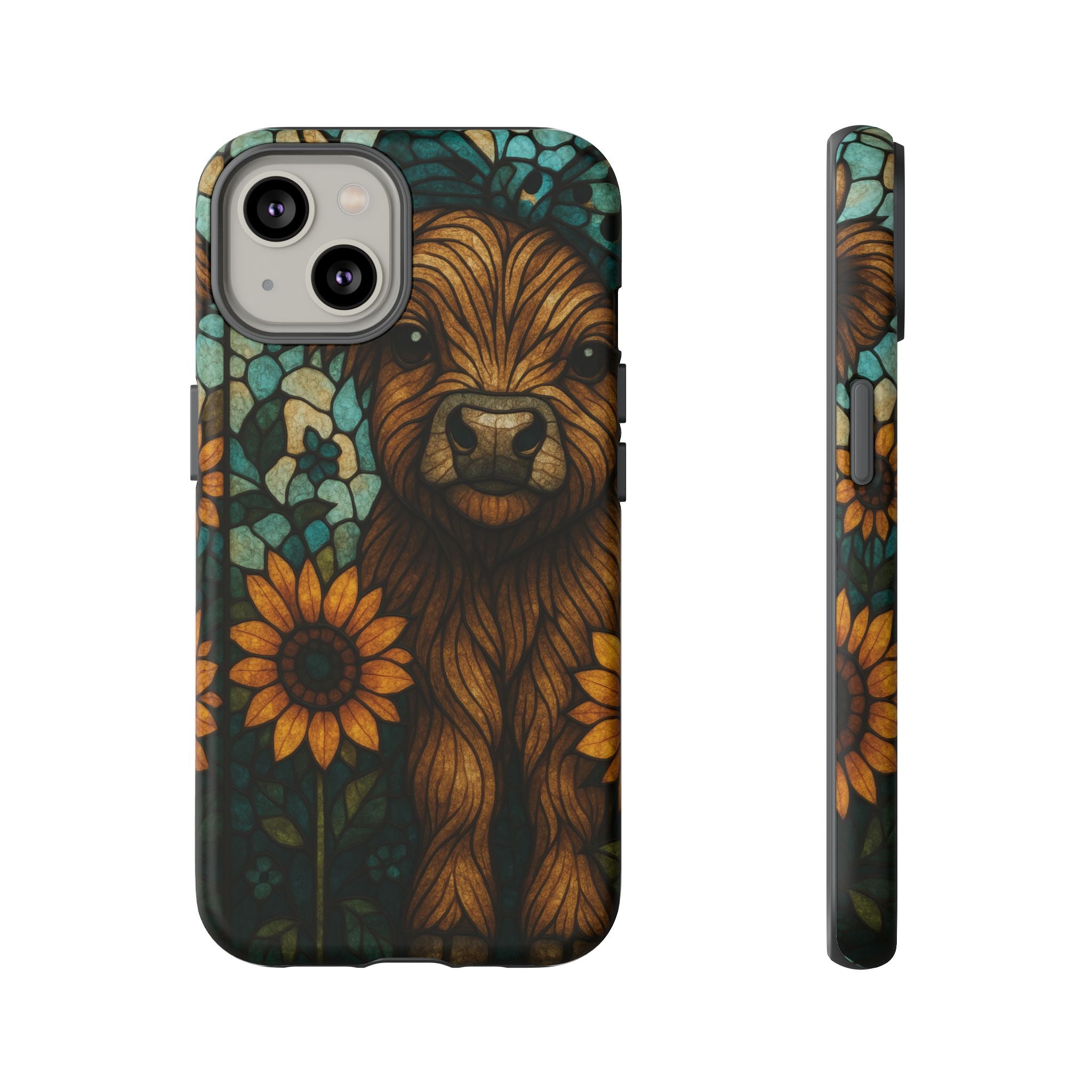 Stained Glass Baby Cow Phone Case – Sunflower Farmhouse Animal Design