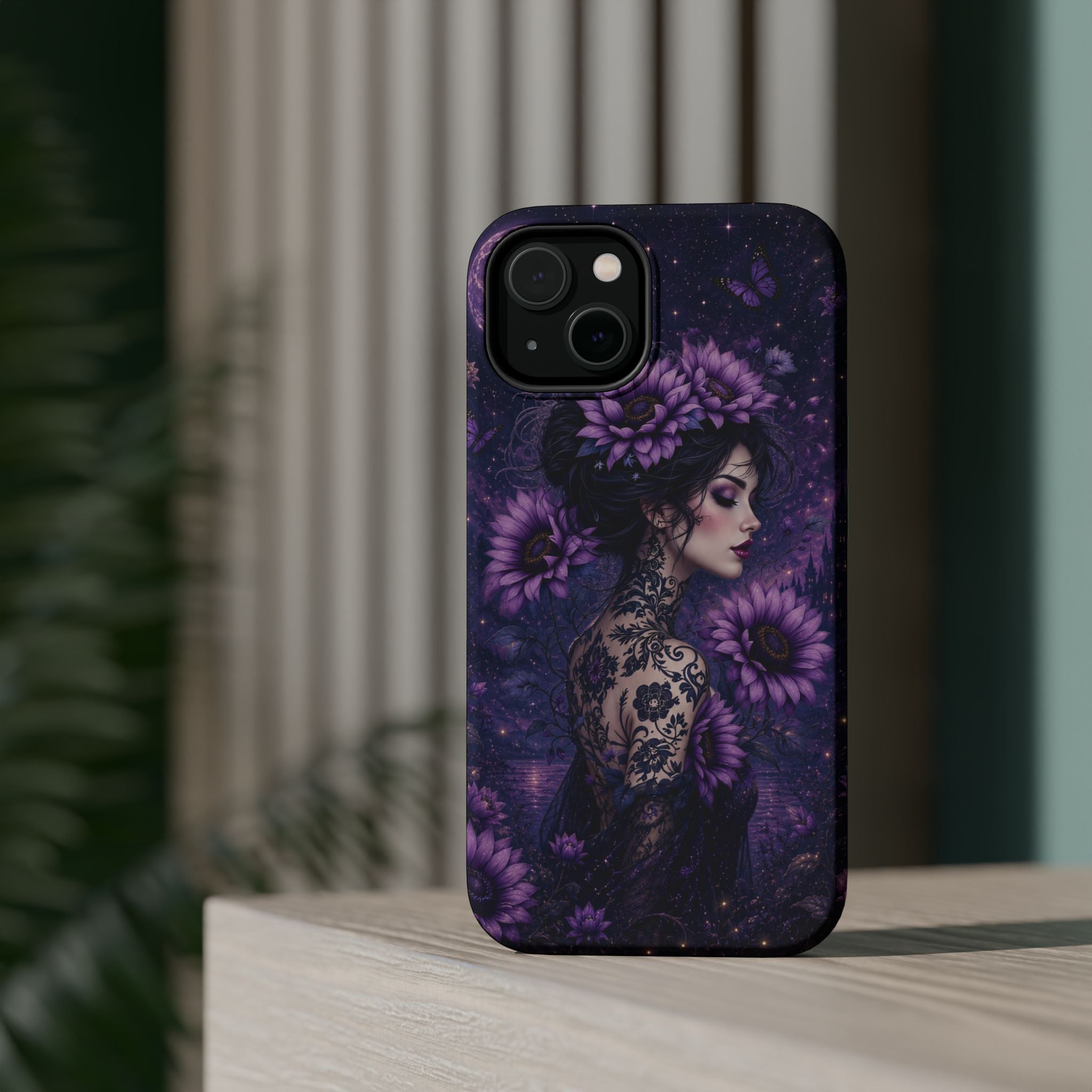 Gothic Floral Woman Phone Case – Dark Botanical MagSafe-Compatible Cover