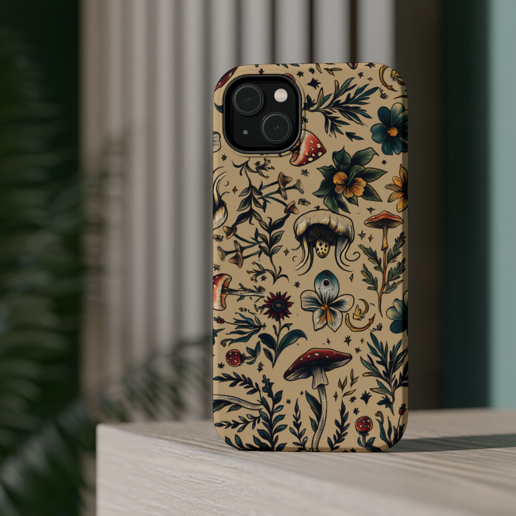 Vintage Botanical Mushroom Phone Case – MagSafe-Compatible Cover