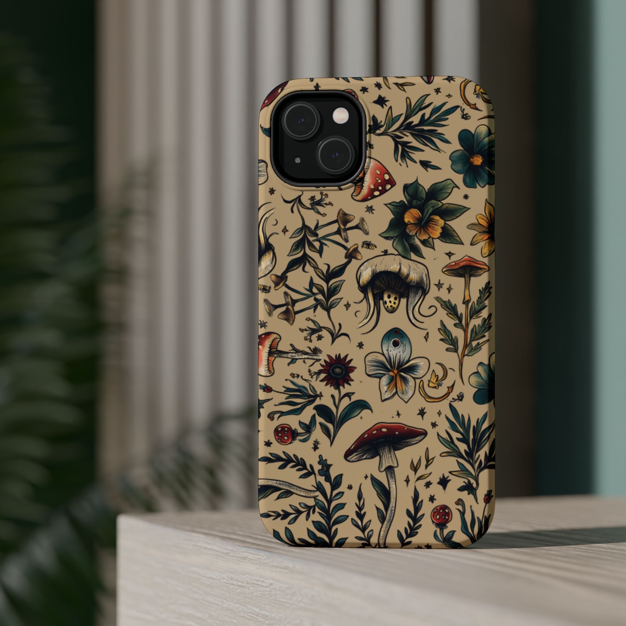 Vintage Botanical Mushroom Phone Case – MagSafe-Compatible Cover