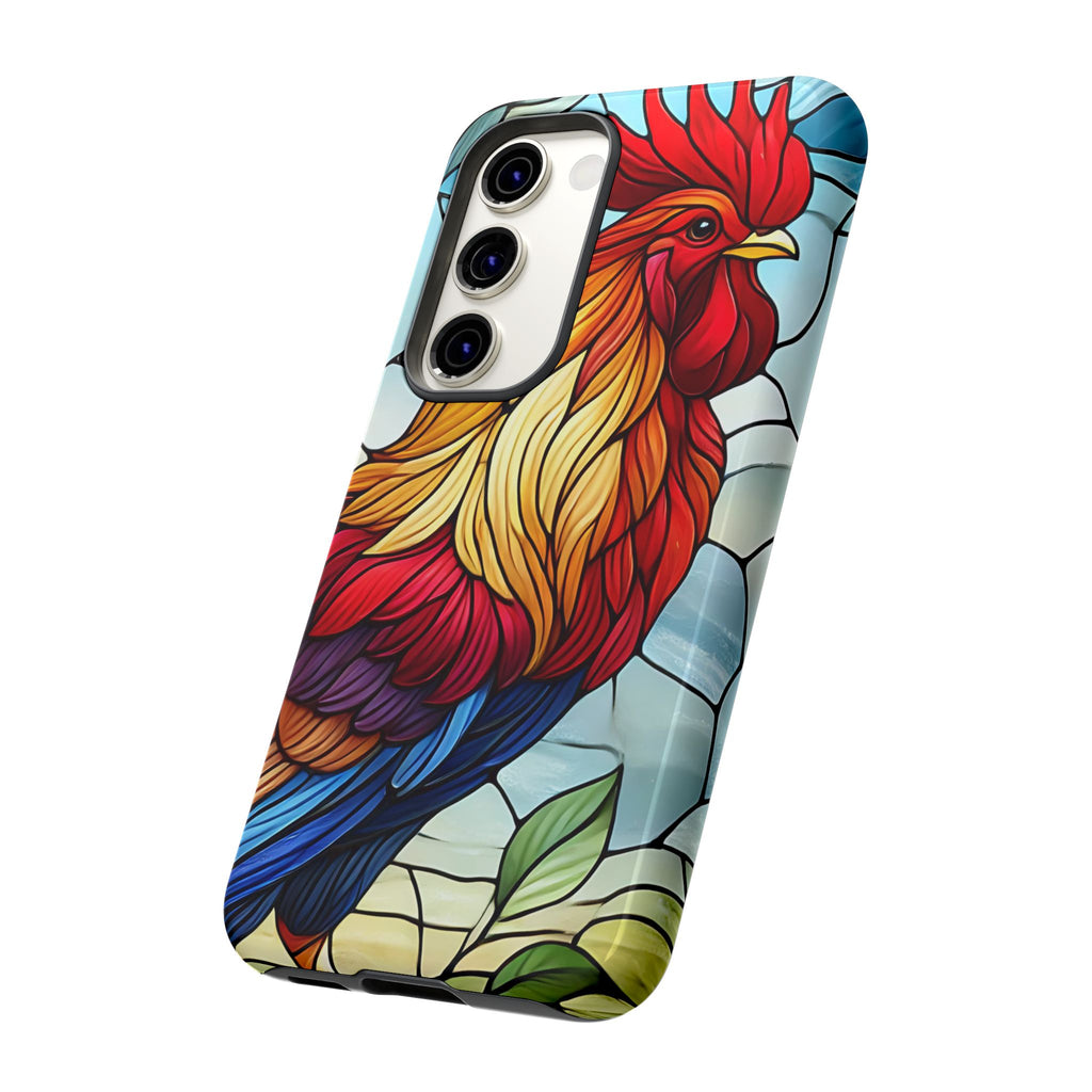 Colorful Stained Glass Rooster Android Case, Tough Protective Phone Cover, Farmhouse Decor Protective Phone Case, Unique Chicken Design