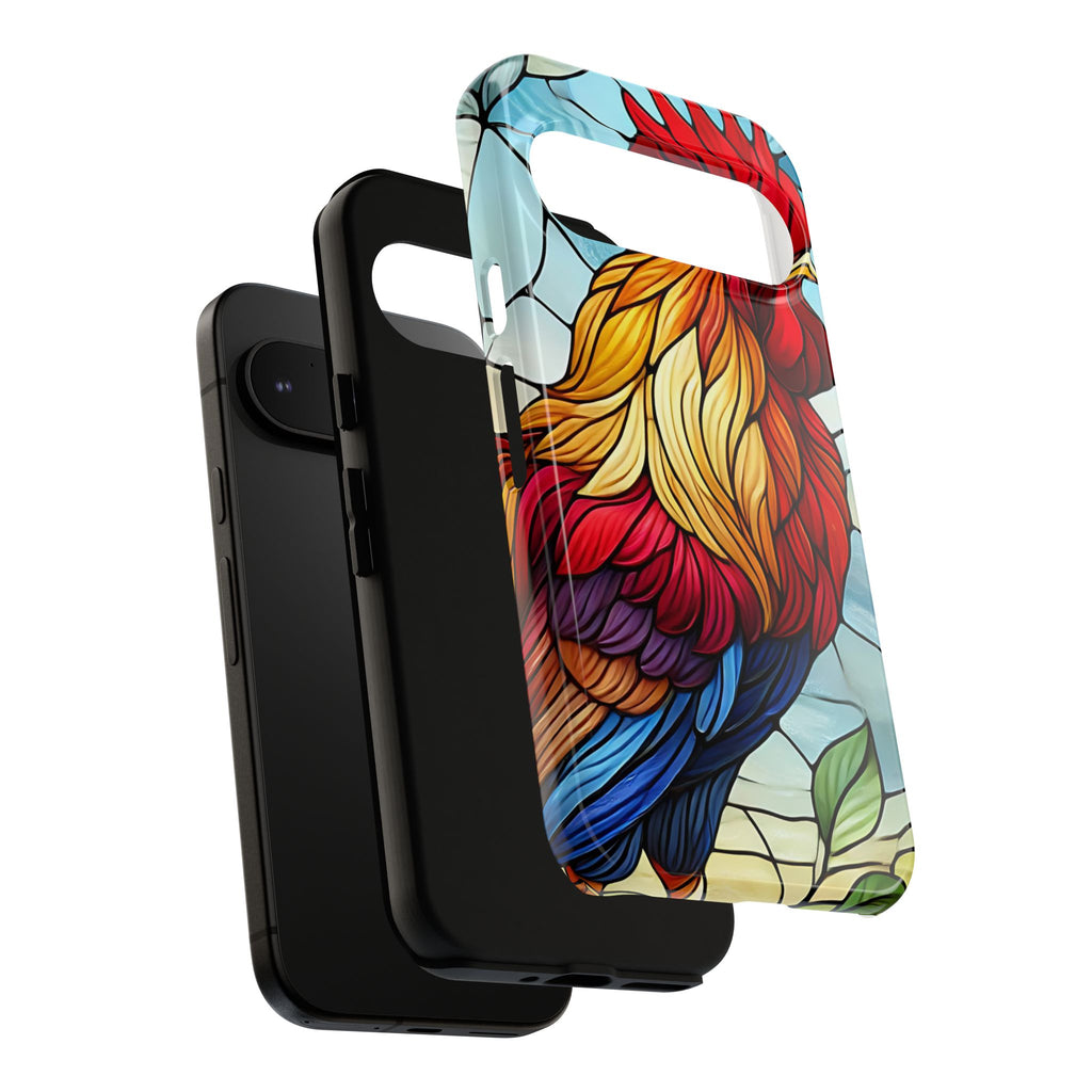 Rooster Faux Stained Glass Phone Case – 3D Full-Wrap Protective Cover with TPU Liner