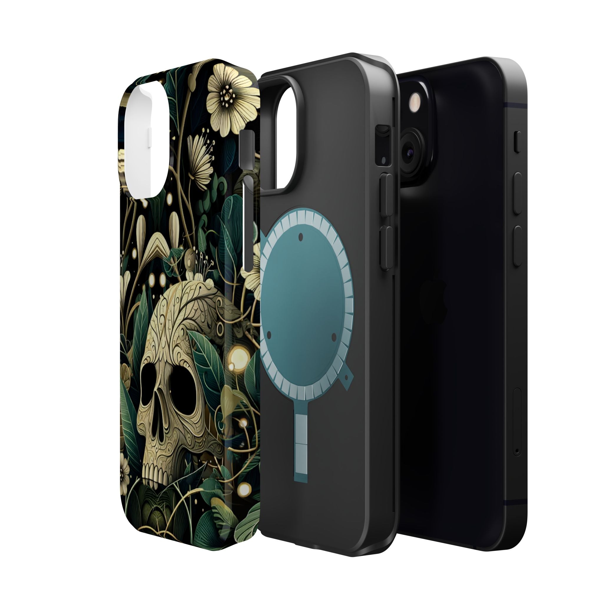 Floral Skull Phone Case – Botanical Gothic MagSafe-Compatible Cover