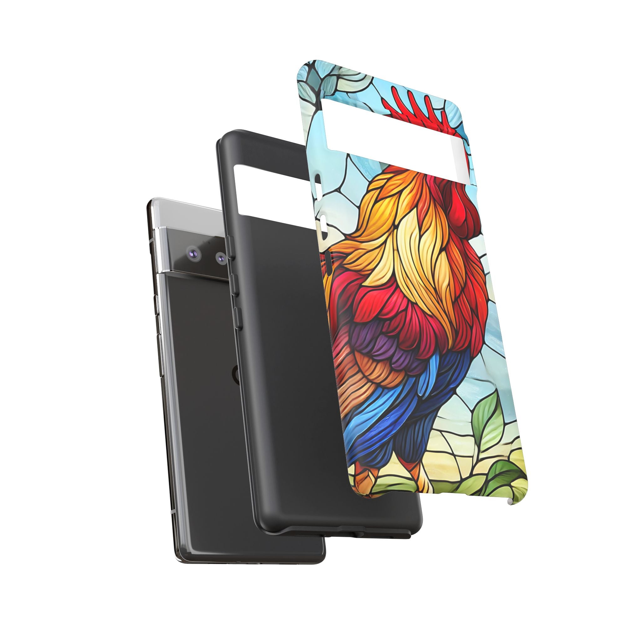 Colorful Stained Glass Rooster Android Case, Tough Protective Phone Cover, Farmhouse Decor Protective Phone Case, Unique Chicken Design
