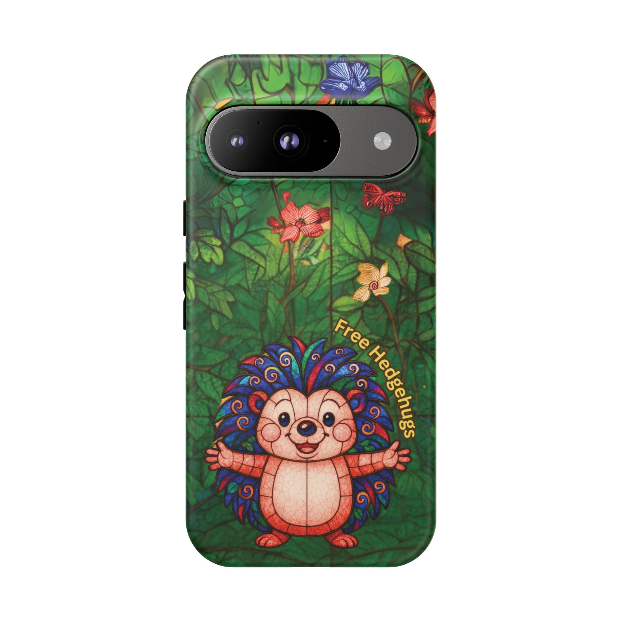 Stained Glass Hedgehog Phone Case – "Free Hedgehugs" Floral Design