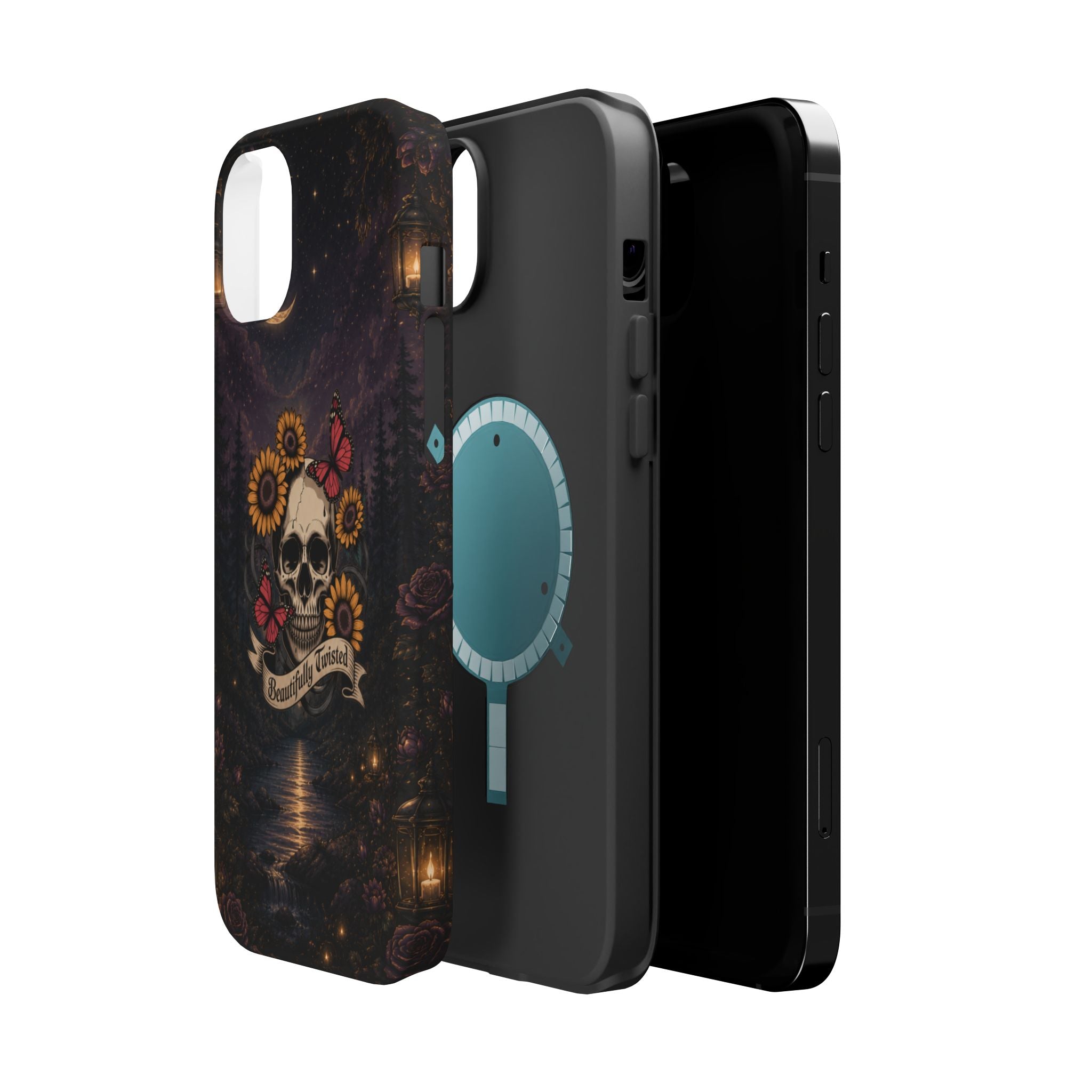 Skull, Sunflowers & Butterflies Phone Case – "Beautifully Twisted" MagSafe Cover