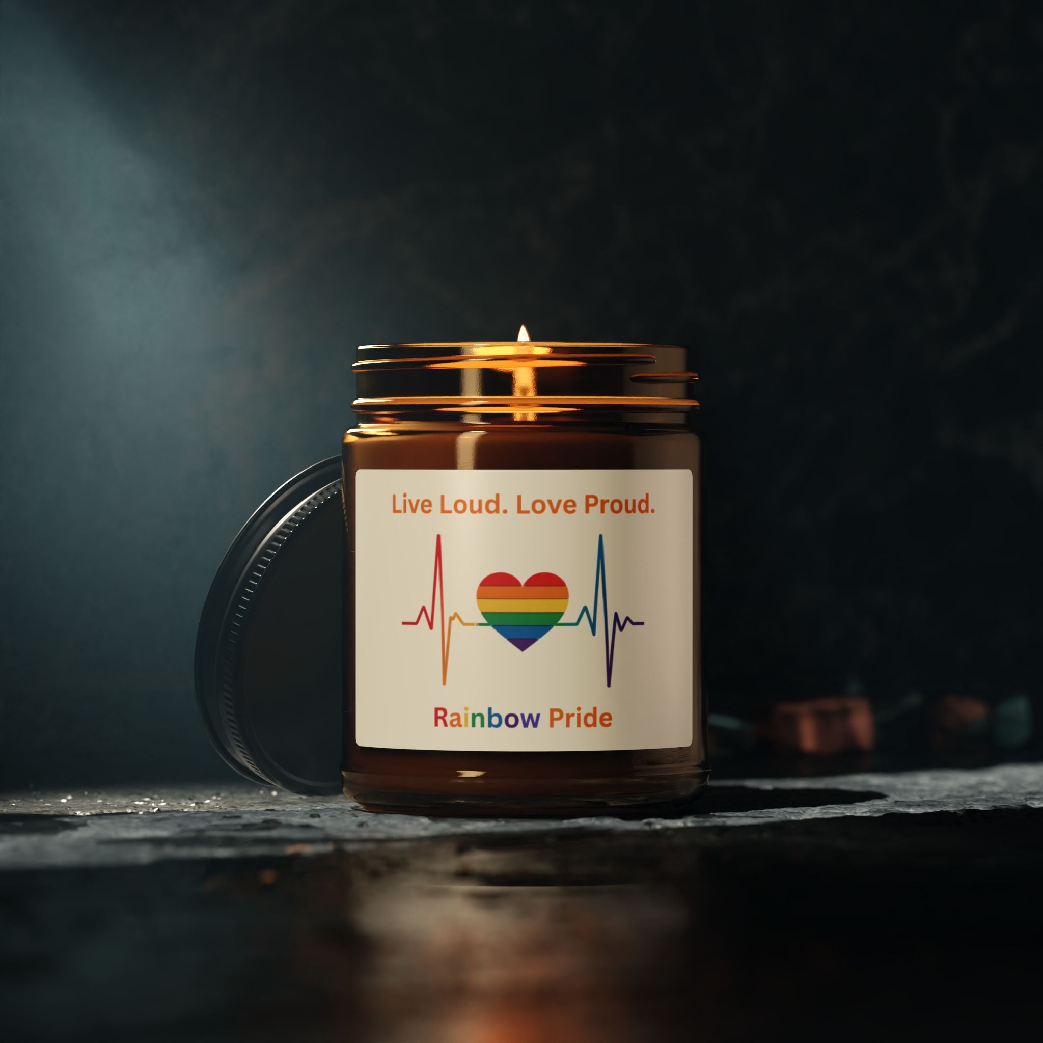 Pride Rainbow Heartbeat Scented Soy Candle, Pride Celebrations Gift for LGBTQ+ Friends, Inclusive Statement Candle Grad Gift from Mom Dad