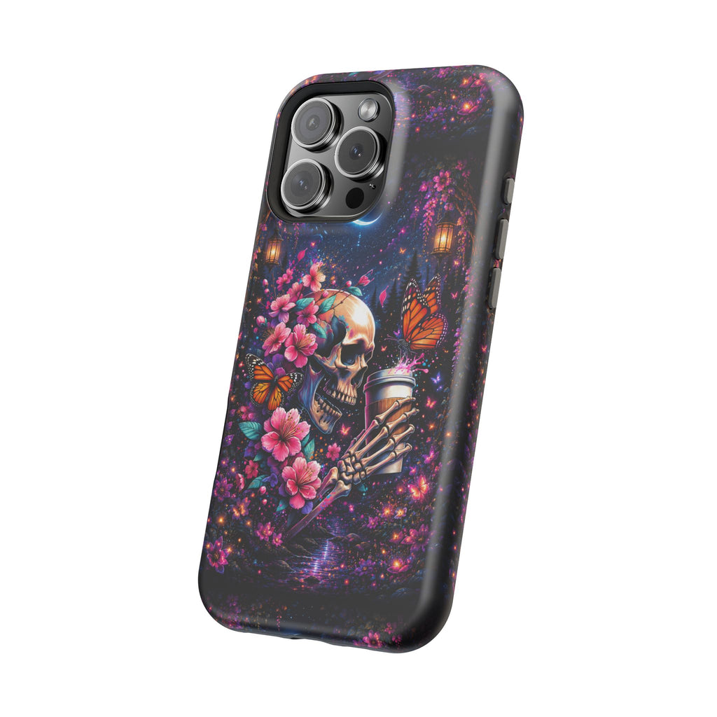 Skull & Cherry Blossom Phone Case – Floral Gothic MagSafe Cover