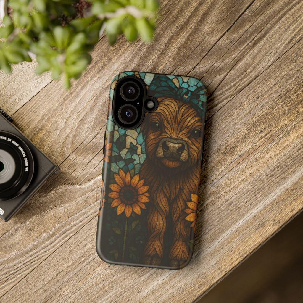 Stained Glass Baby Cow Phone Case – Sunflower Farmhouse Animal Design