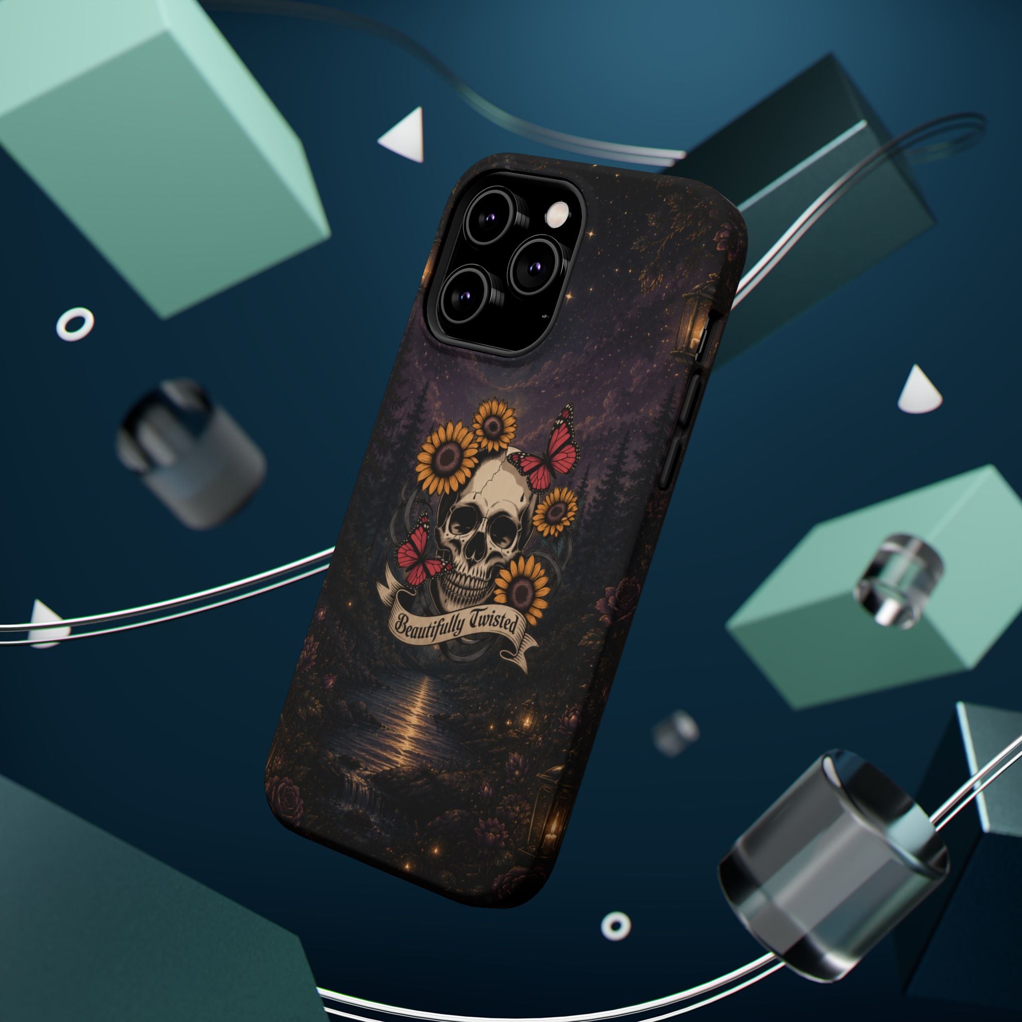 Skull, Sunflowers & Butterflies Phone Case – "Beautifully Twisted" MagSafe Cover