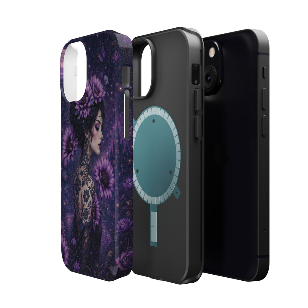 Gothic Floral Woman Phone Case – Dark Botanical MagSafe-Compatible Cover