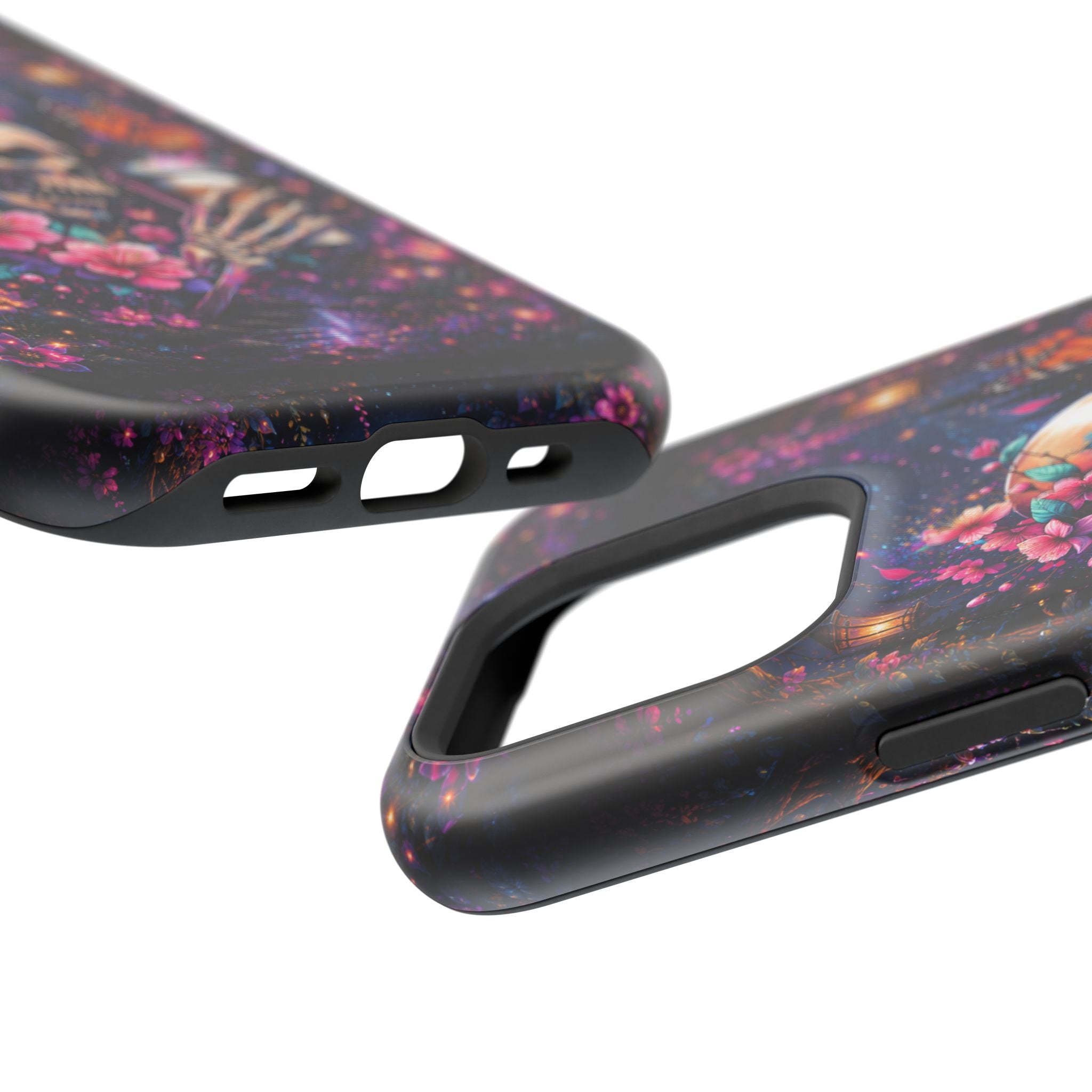 Skull & Cherry Blossom Phone Case – Floral Gothic MagSafe Cover