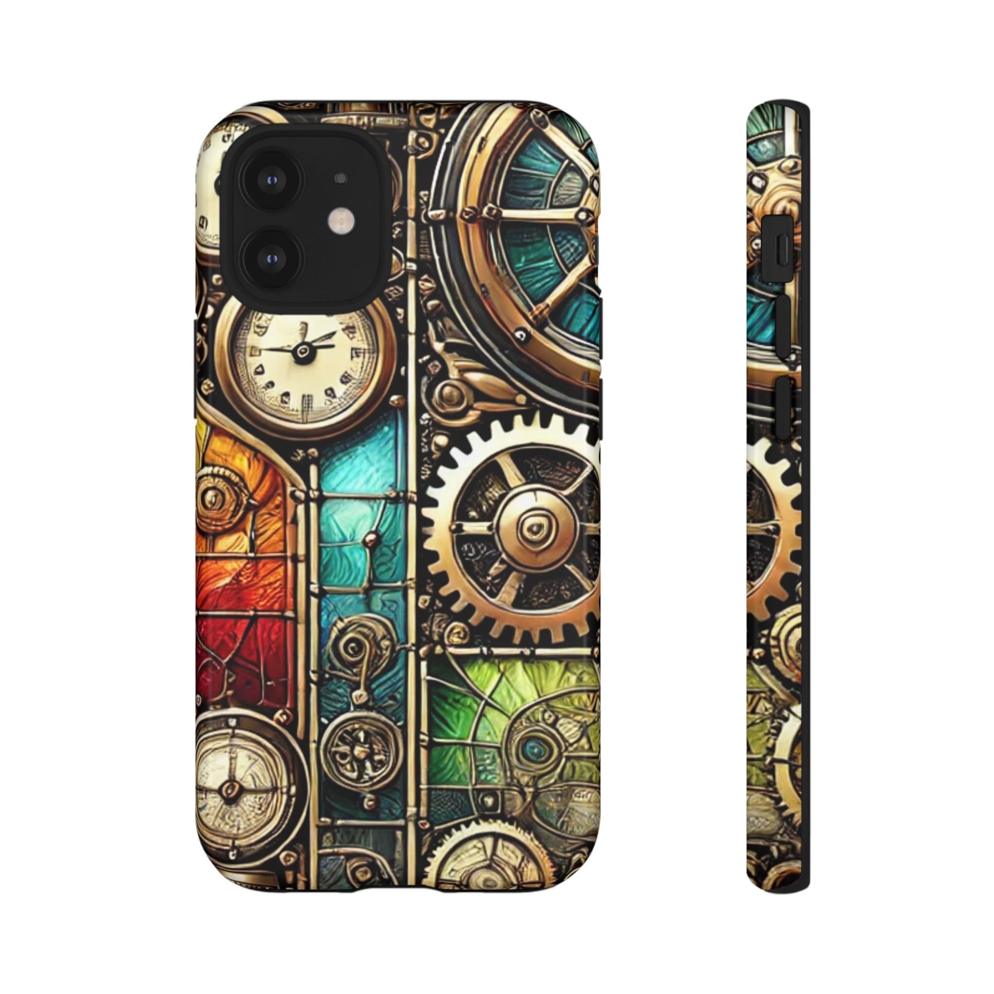 Steampunk Faux Stained Glass iPhone Case – 3D Full-Wrap Protective Cover with TPU Liner