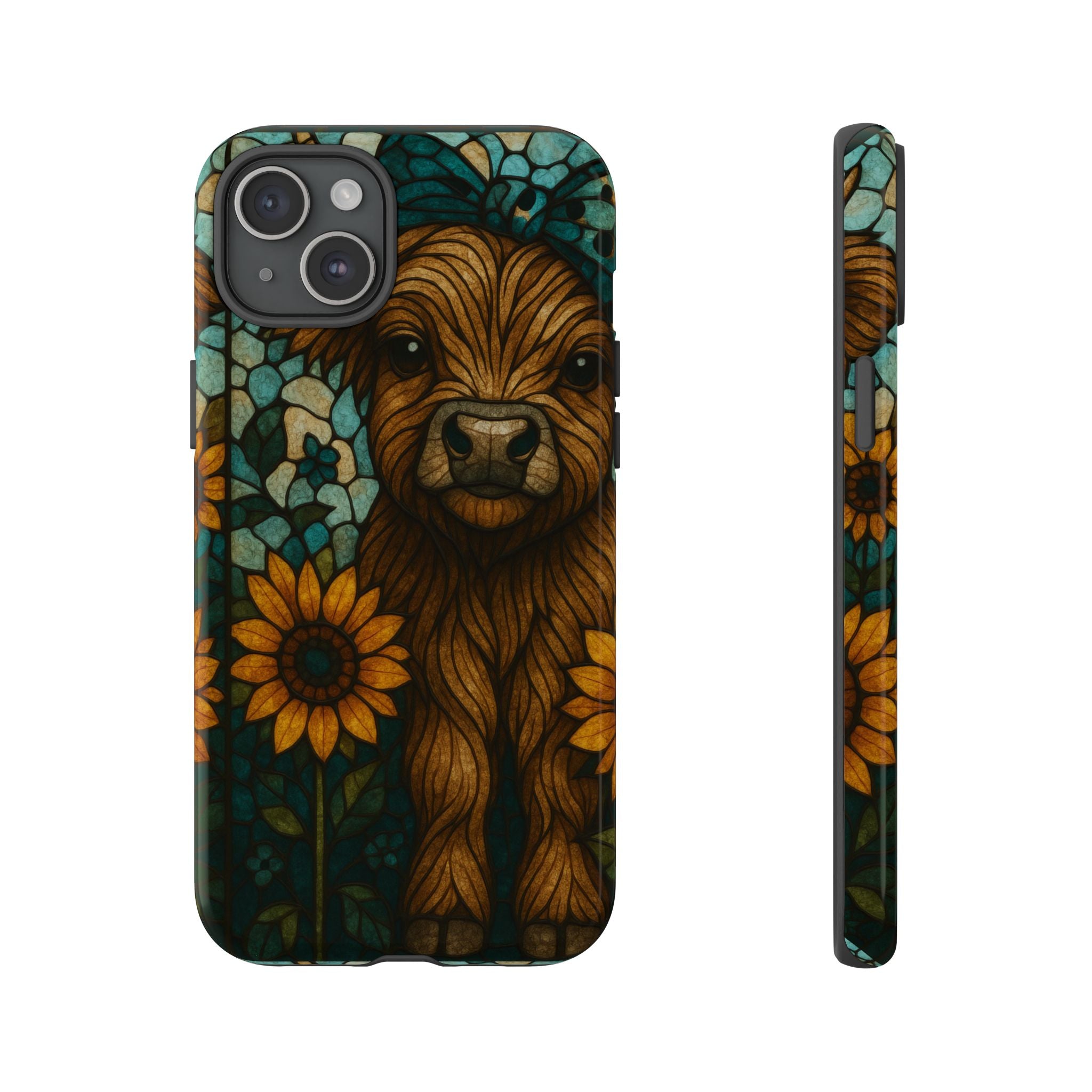 Stained Glass Baby Cow Phone Case – Sunflower Farmhouse Animal Design