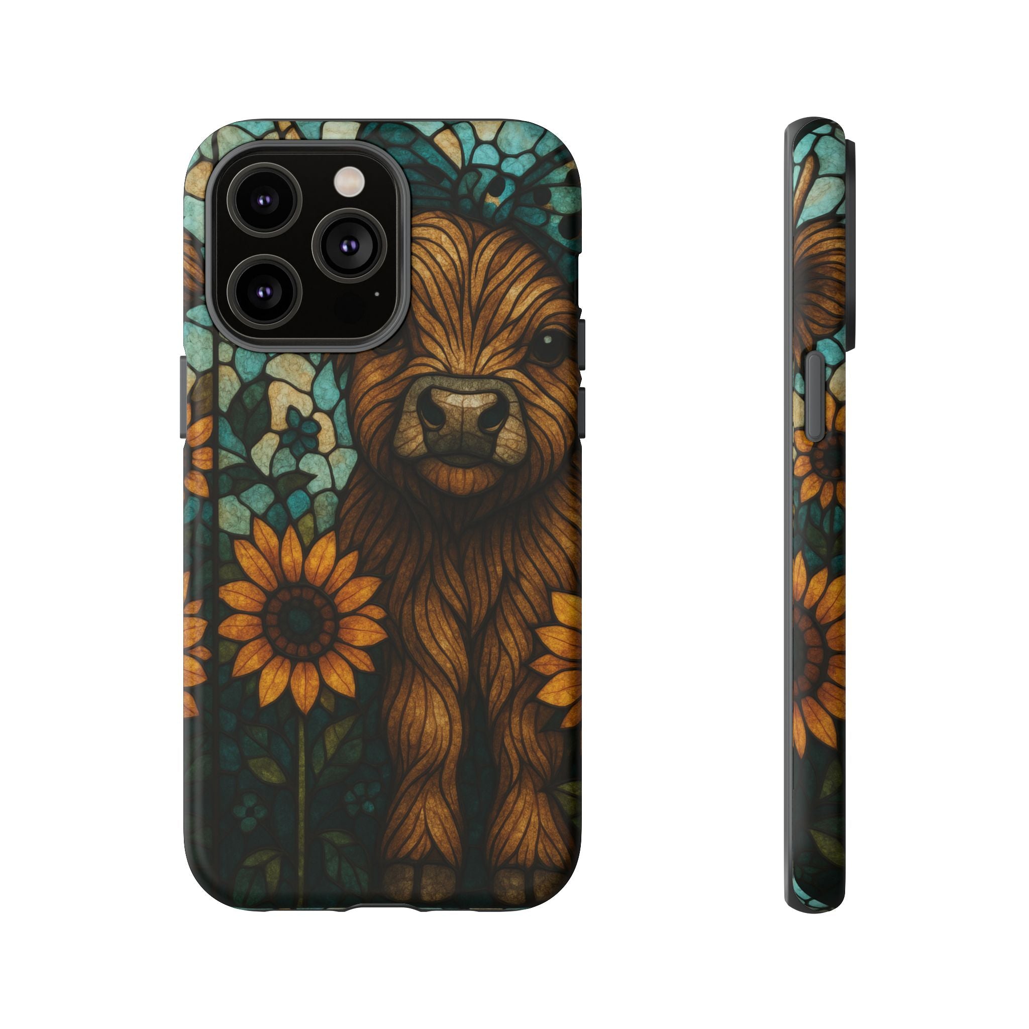 Stained Glass Baby Cow Phone Case – Sunflower Farmhouse Animal Design
