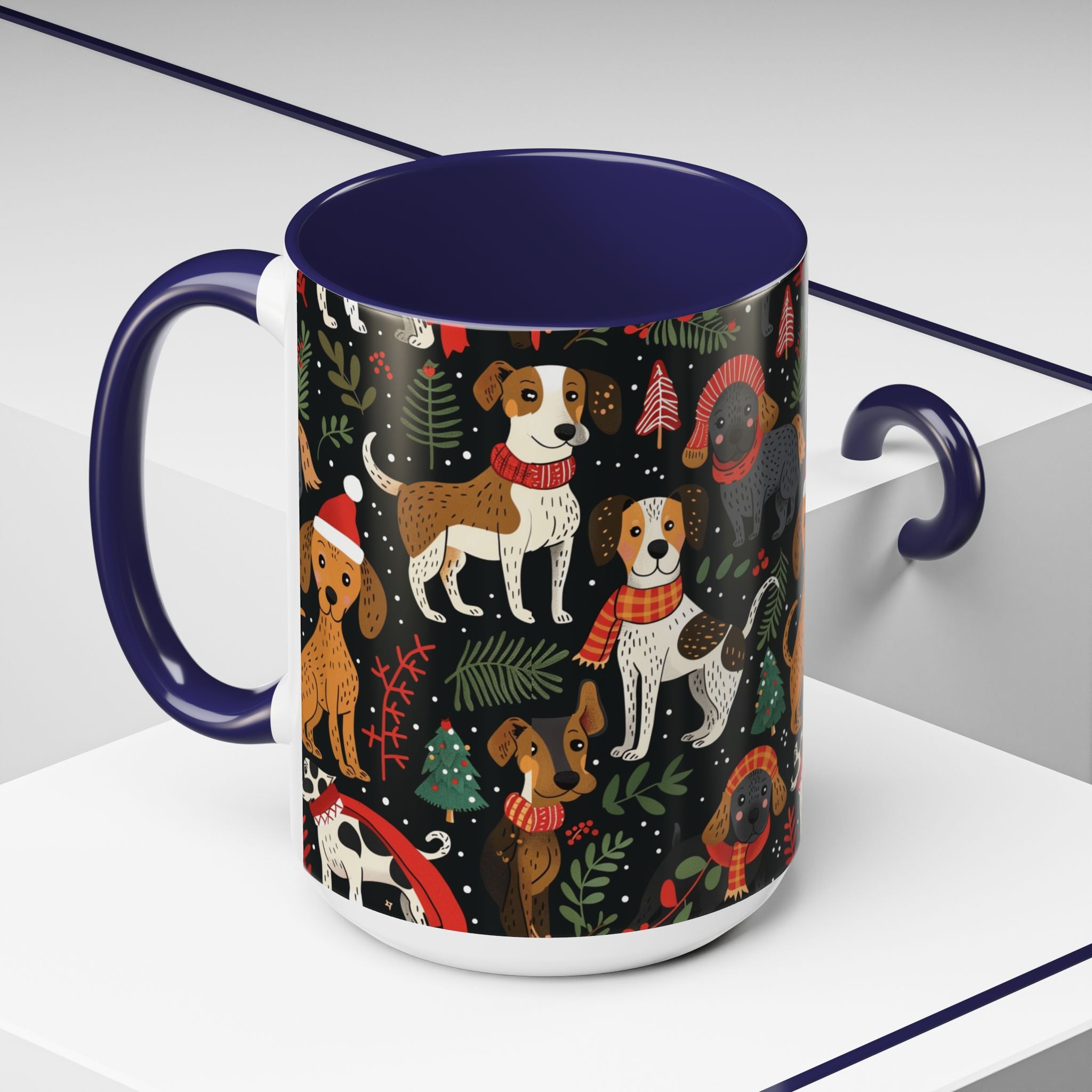 Holiday Dogs Coffee Mug — Festive Dachshund & Beagle Pattern (11/15oz)