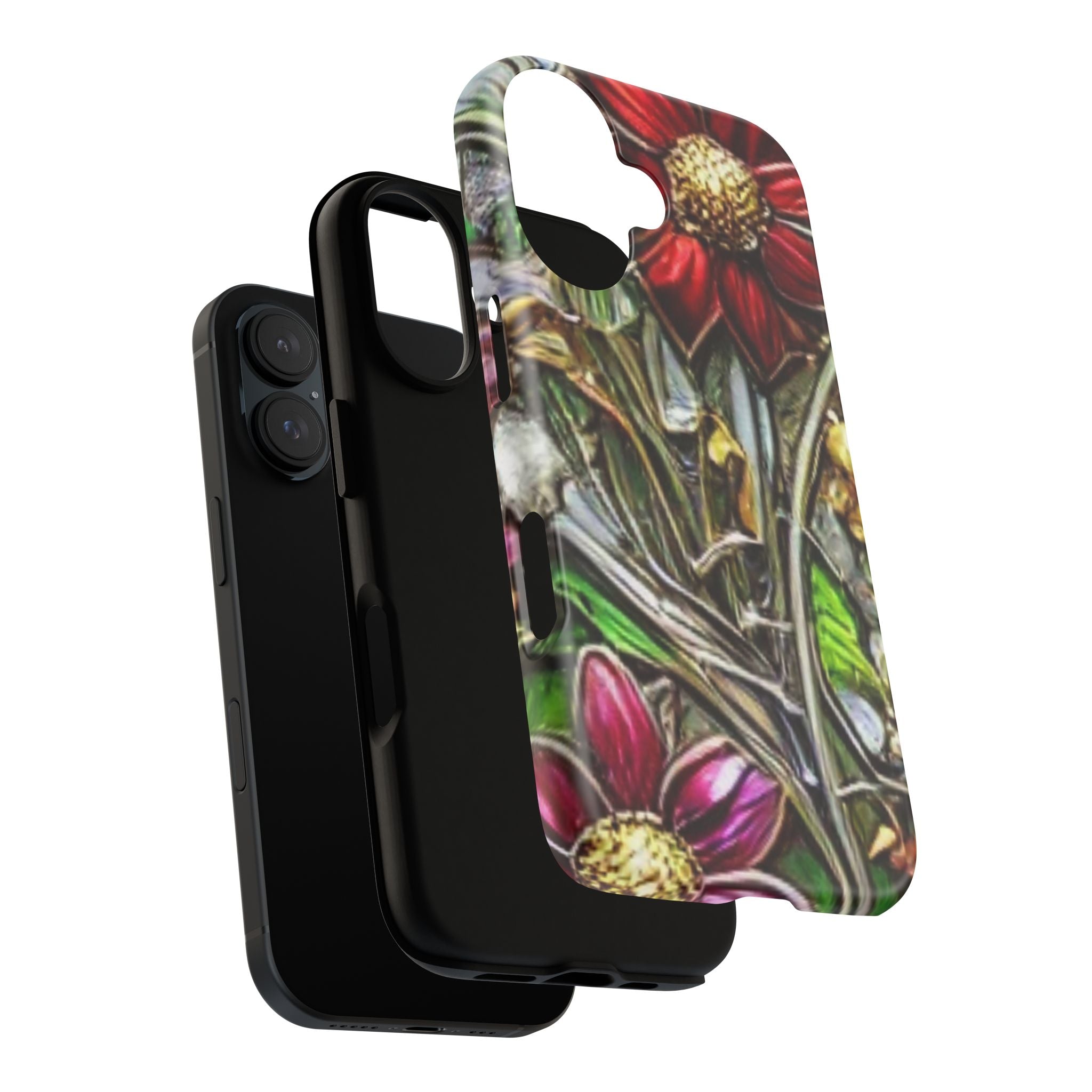 Floral Stained Glass Phone Case – Metallic Red & Purple Flower Design