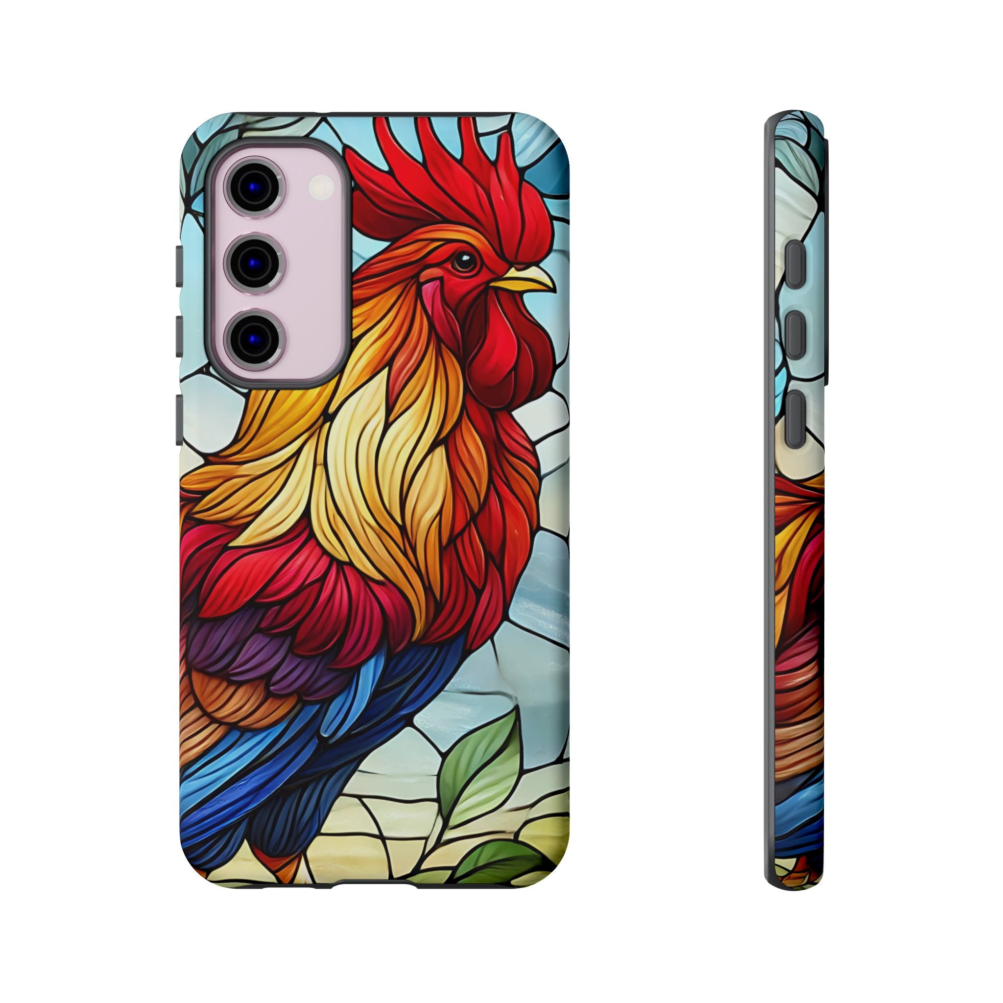 Colorful Stained Glass Rooster Android Case, Tough Protective Phone Cover, Farmhouse Decor Protective Phone Case, Unique Chicken Design