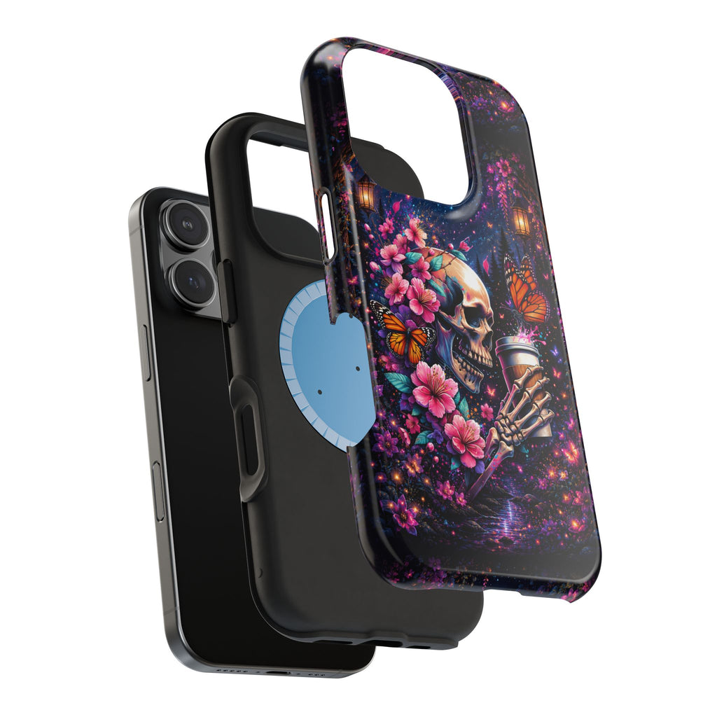 Skull & Cherry Blossom Phone Case – Floral Gothic MagSafe Cover