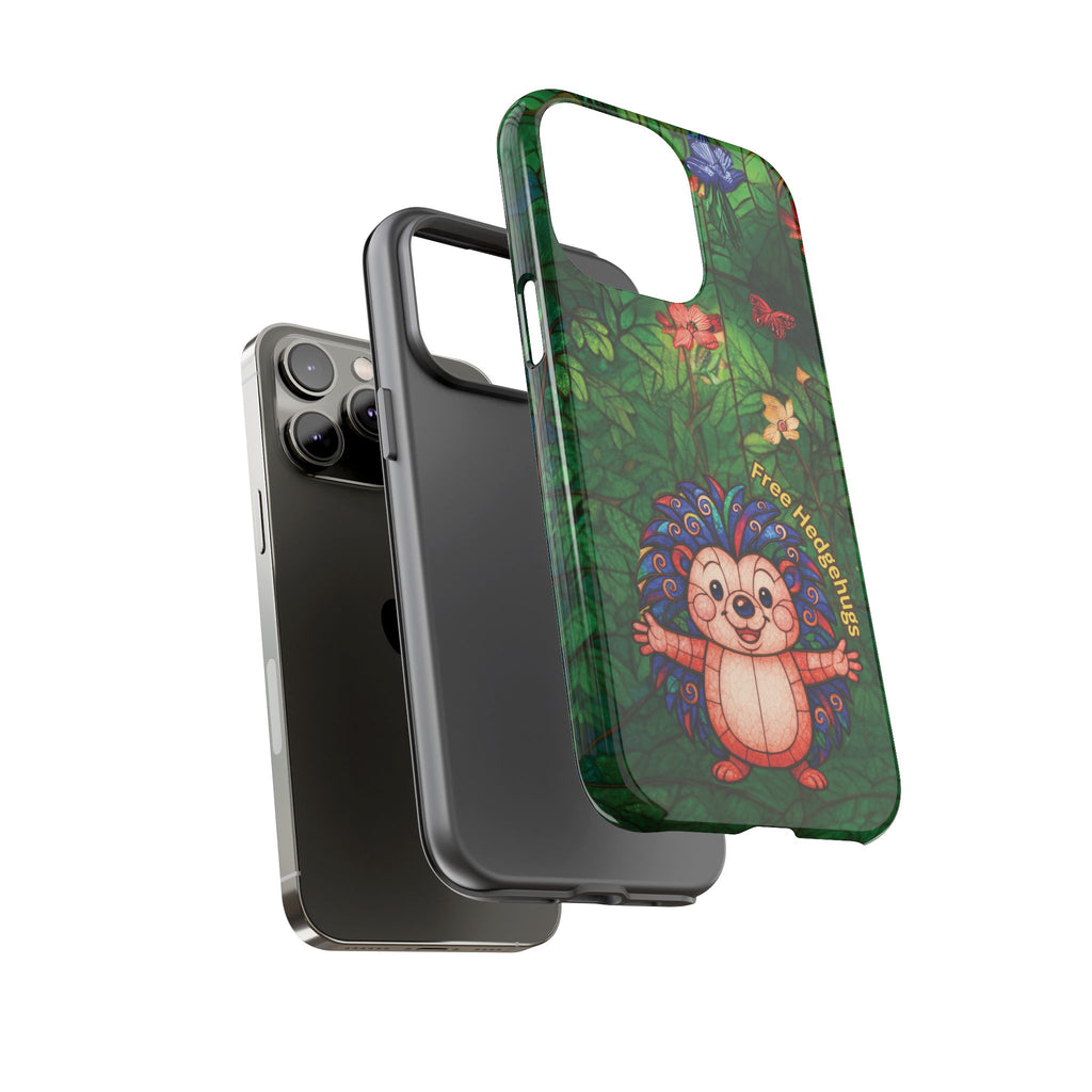 Stained Glass Hedgehog Phone Case – "Free Hedgehugs" Floral Design