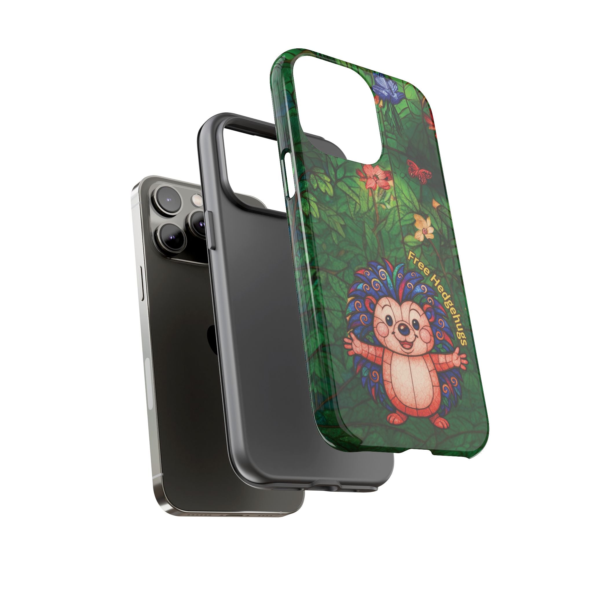 Stained Glass Hedgehog Phone Case – "Free Hedgehugs" Floral Design