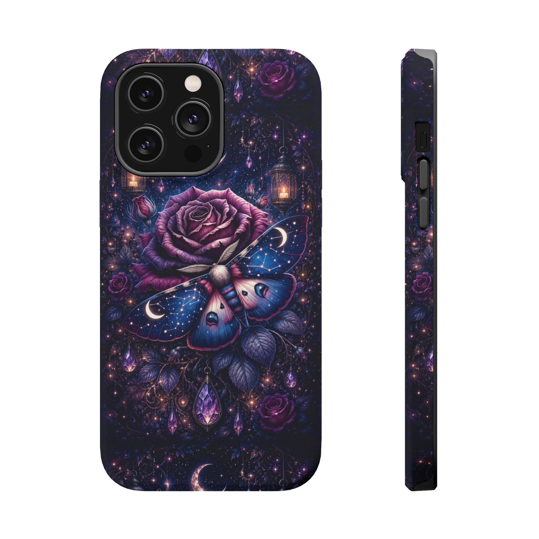 Mystical Rose & Moth Phone Case – Floral MagSafe-Compatible Cover