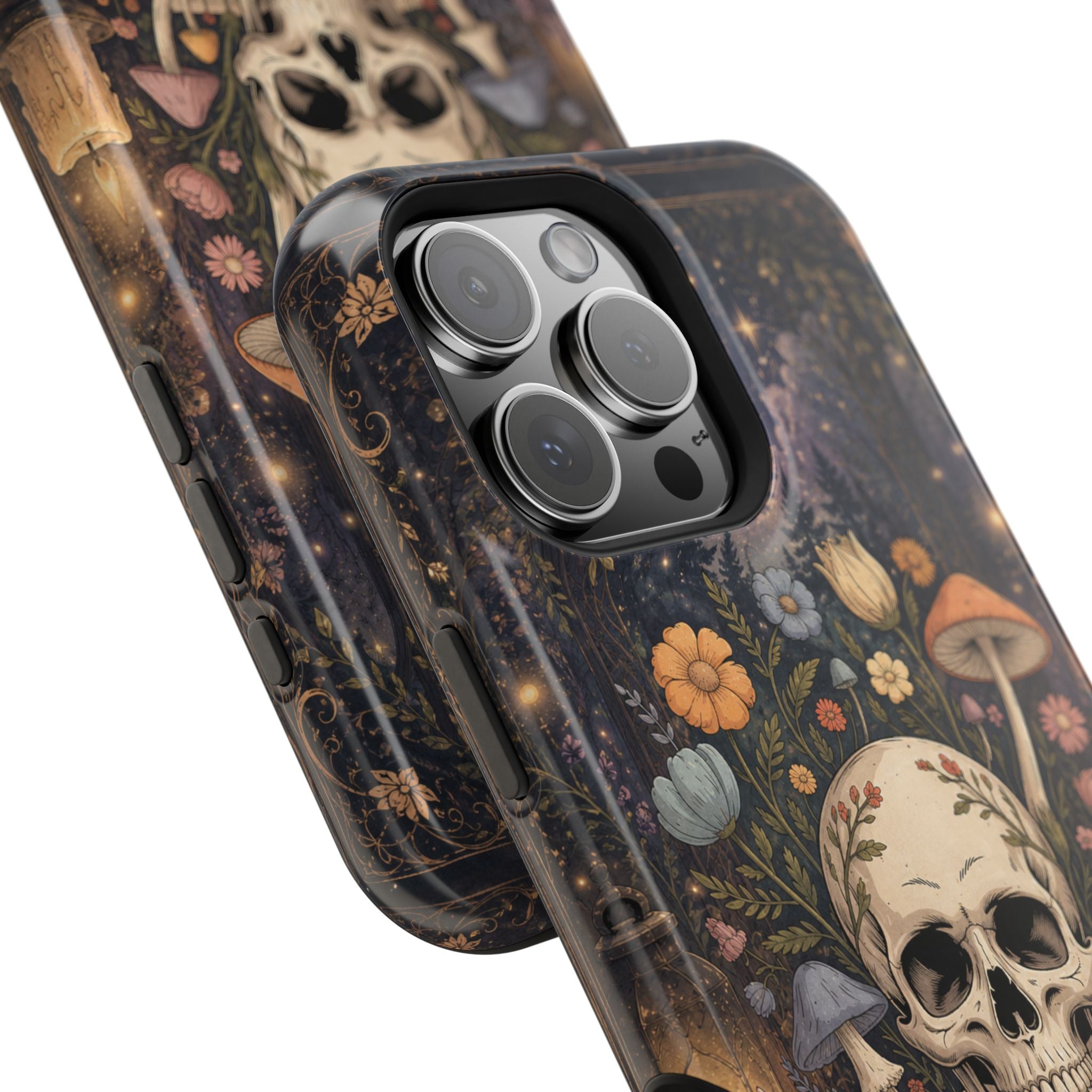 Skull & Mushroom Phone Case – Gothic MagSafe-Compatible Impact-Resistant Case