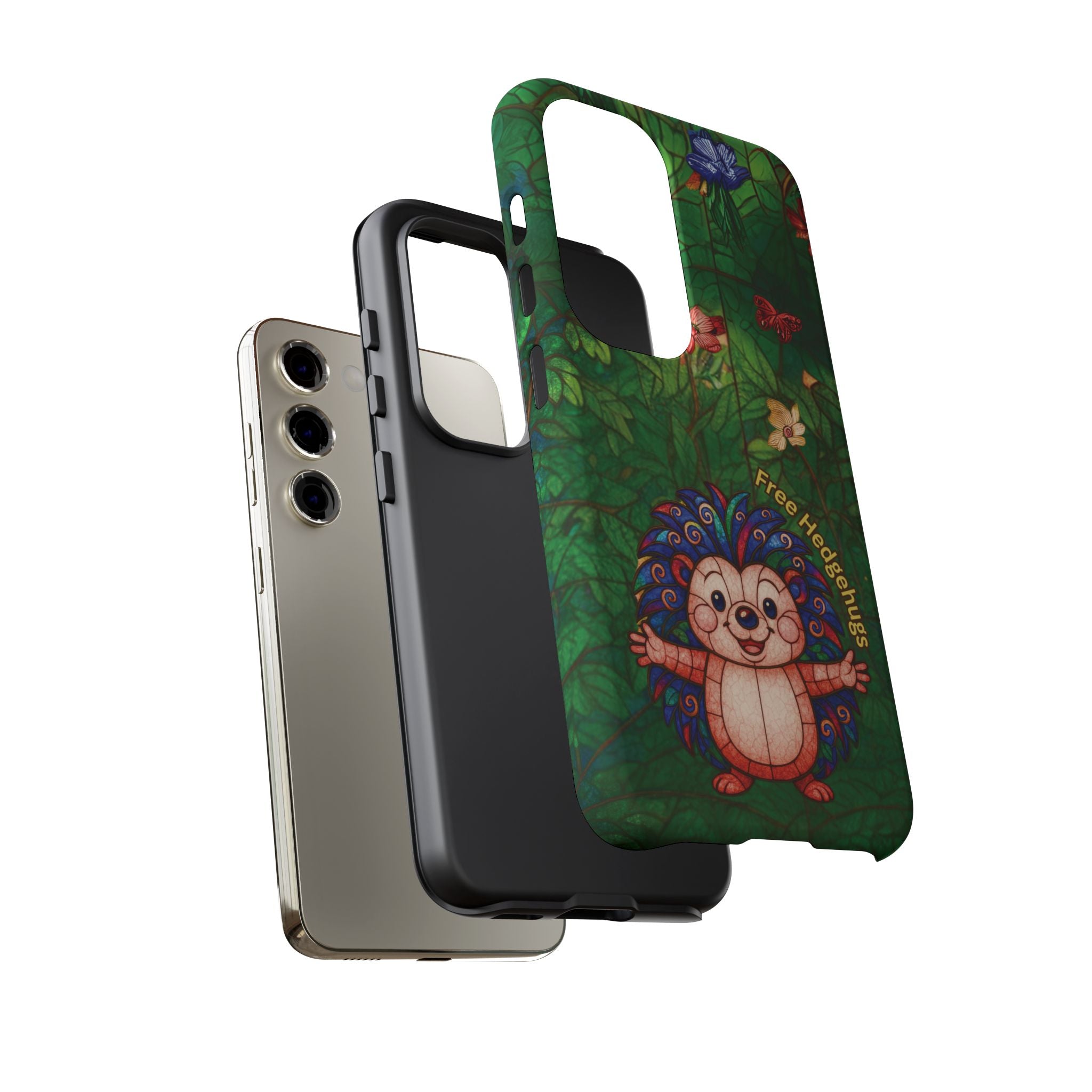 Stained Glass Hedgehog Phone Case – "Free Hedgehugs" Floral Design