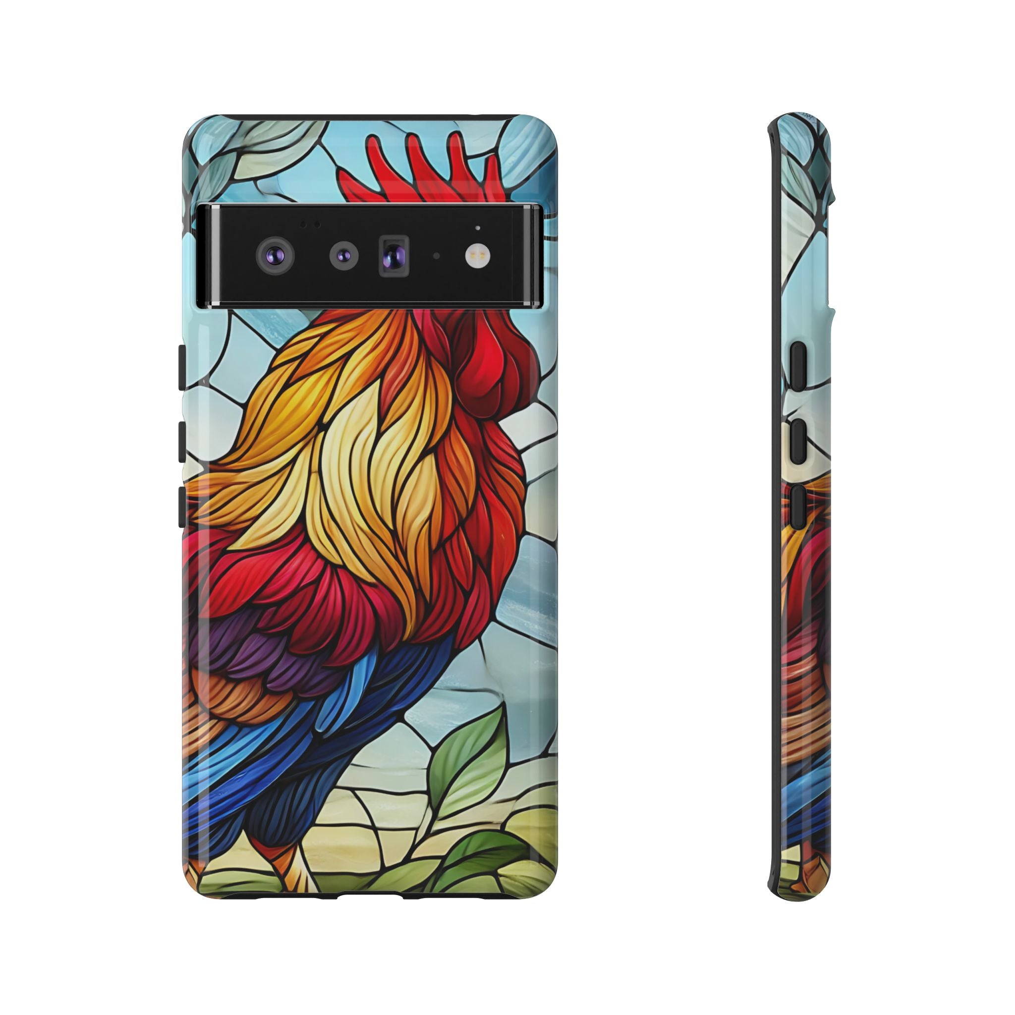 Colorful Stained Glass Rooster Android Case, Tough Protective Phone Cover, Farmhouse Decor Protective Phone Case, Unique Chicken Design