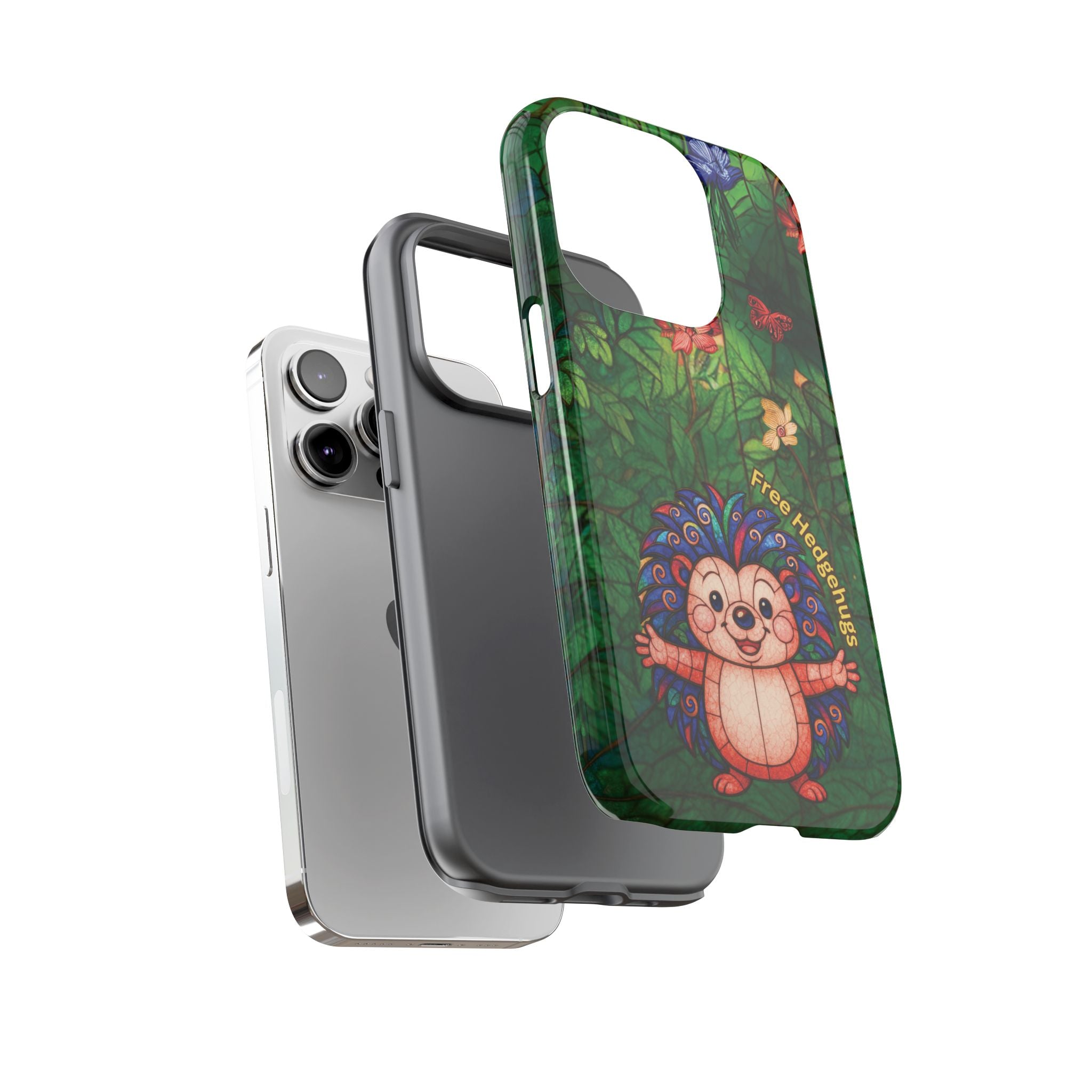 Stained Glass Hedgehog Phone Case – "Free Hedgehugs" Floral Design