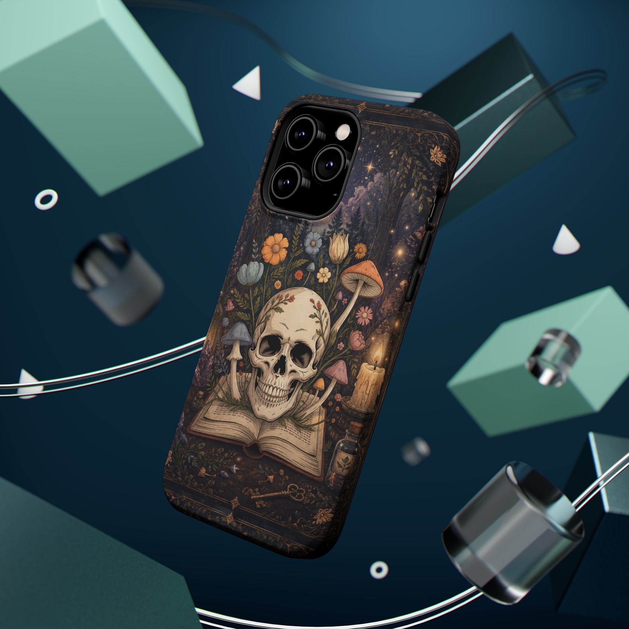Skull & Mushroom Phone Case – Gothic MagSafe-Compatible Impact-Resistant Case