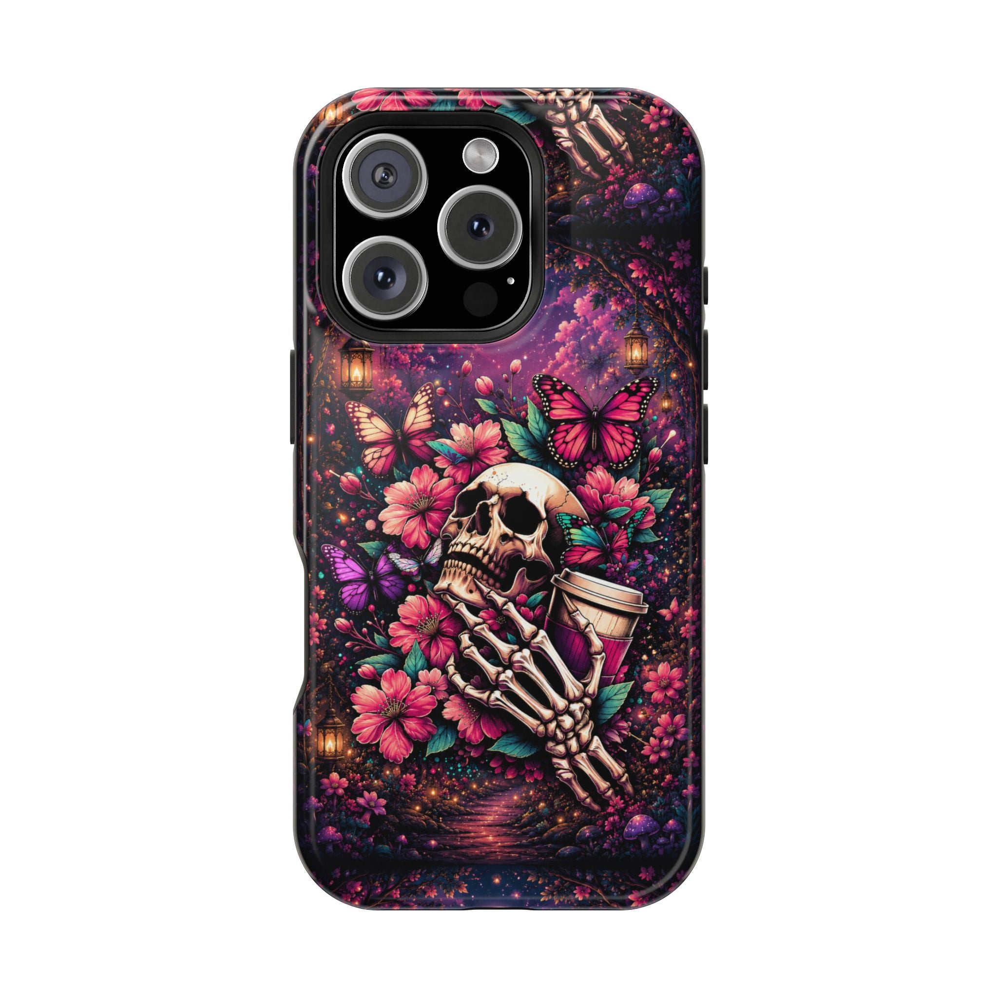 Skull & Butterflies Phone Case – Gothic Floral MagSafe-Compatible Case
