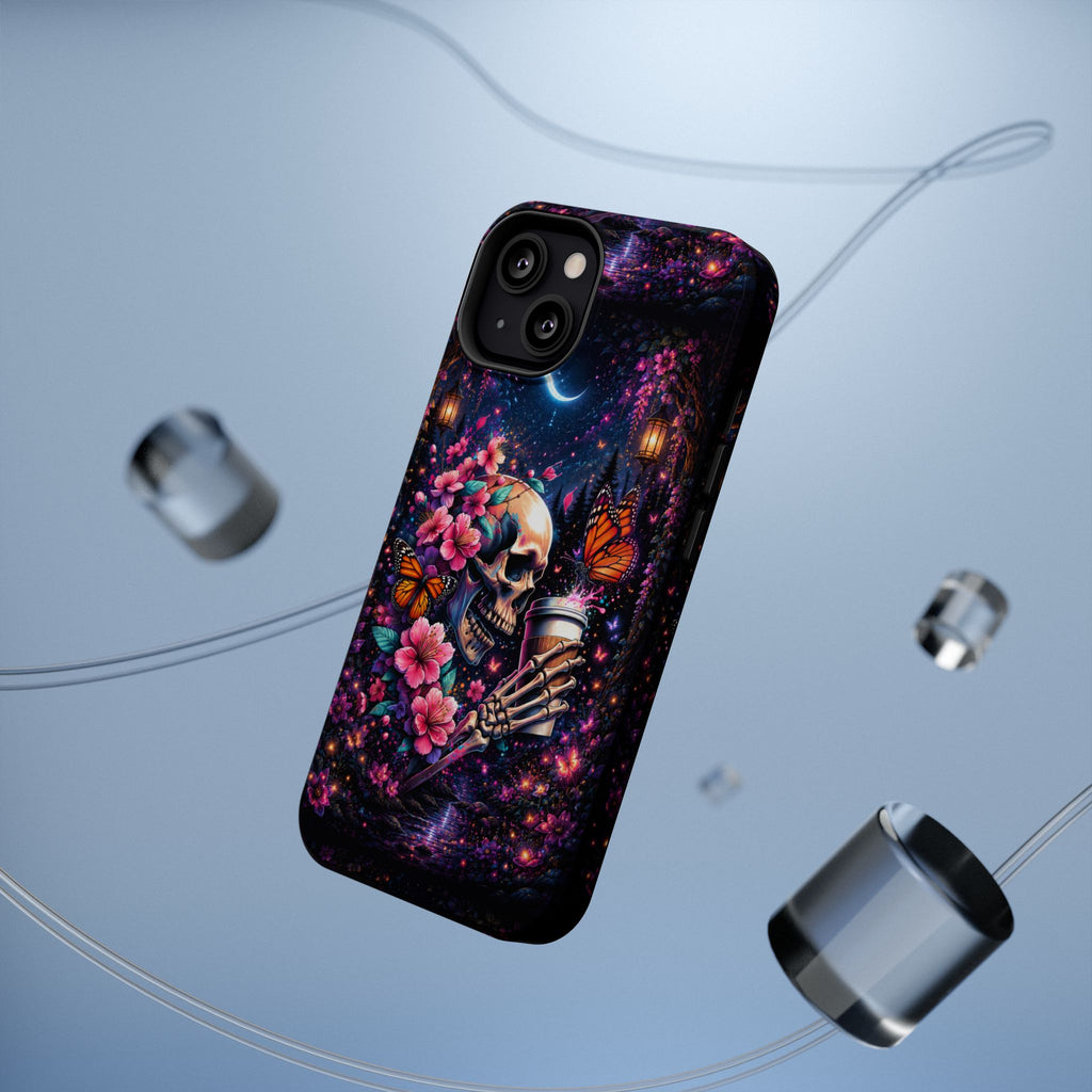 Skull & Cherry Blossom Phone Case – Floral Gothic MagSafe Cover