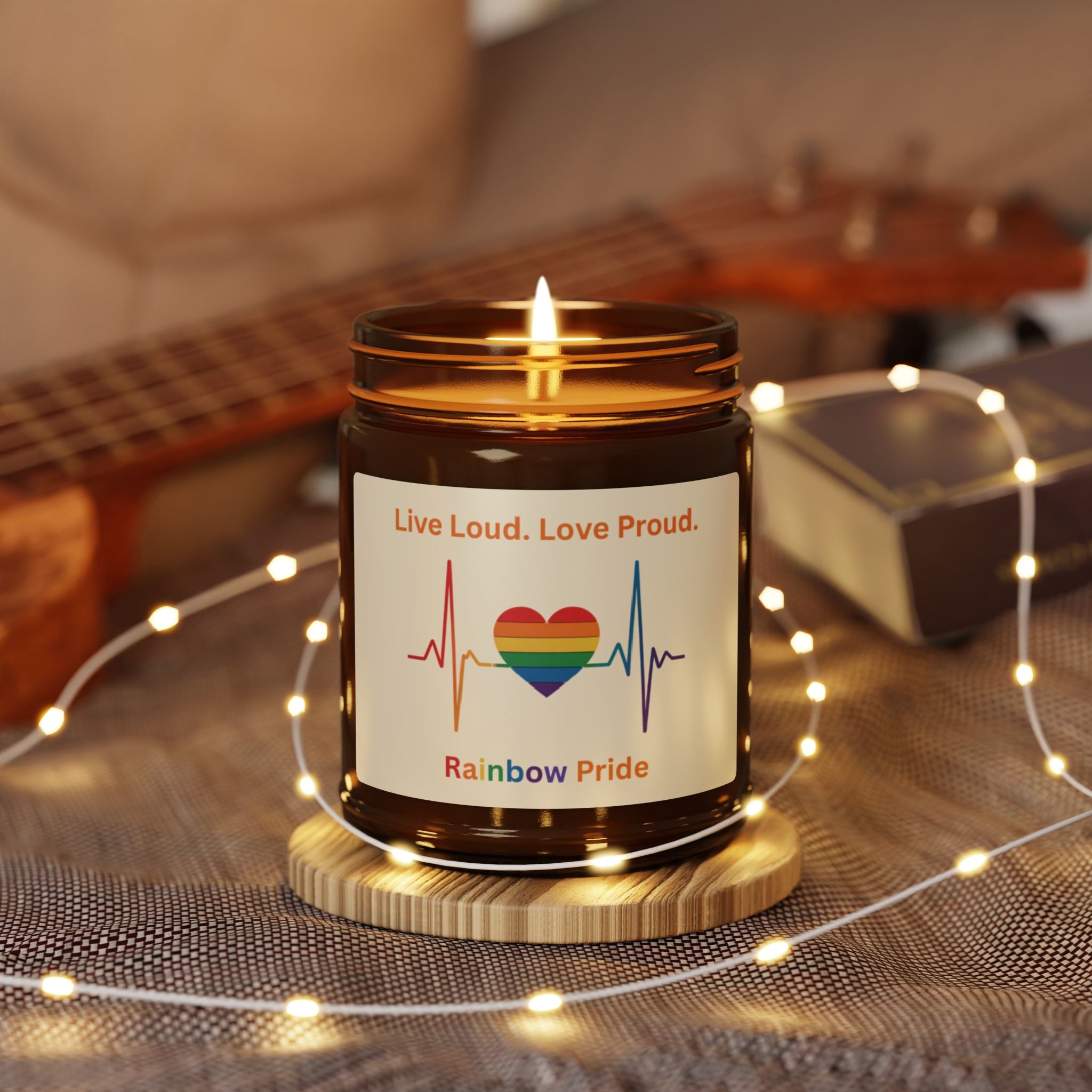 Pride Rainbow Heartbeat Scented Soy Candle, Pride Celebrations Gift for LGBTQ+ Friends, Inclusive Statement Candle Grad Gift from Mom Dad