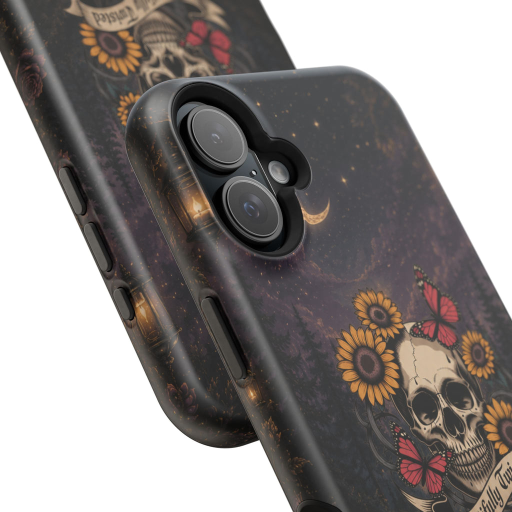 Skull, Sunflowers & Butterflies Phone Case – "Beautifully Twisted" MagSafe Cover