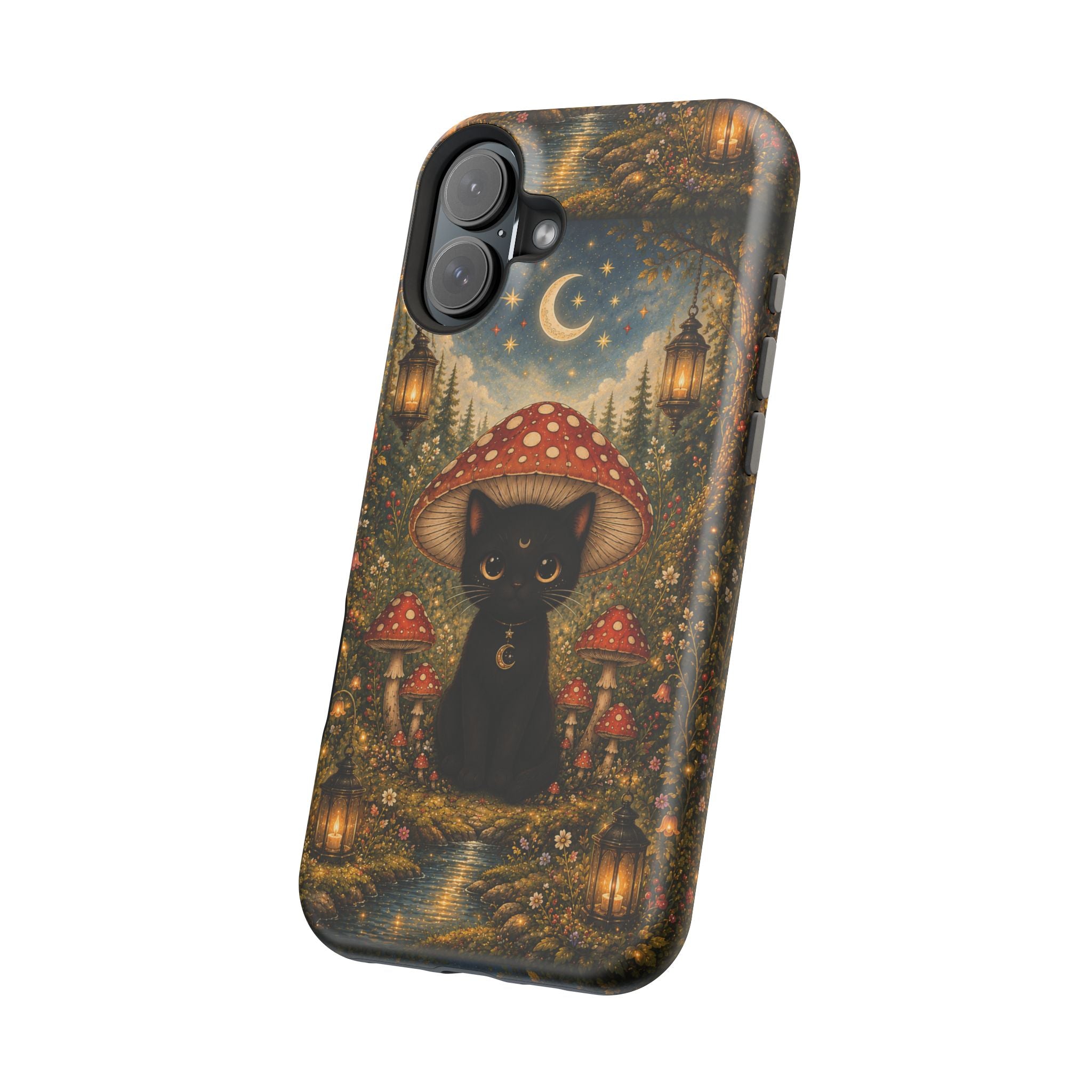 Black Cat & Mushroom Phone Case – Magical MagSafe-Compatible Cover