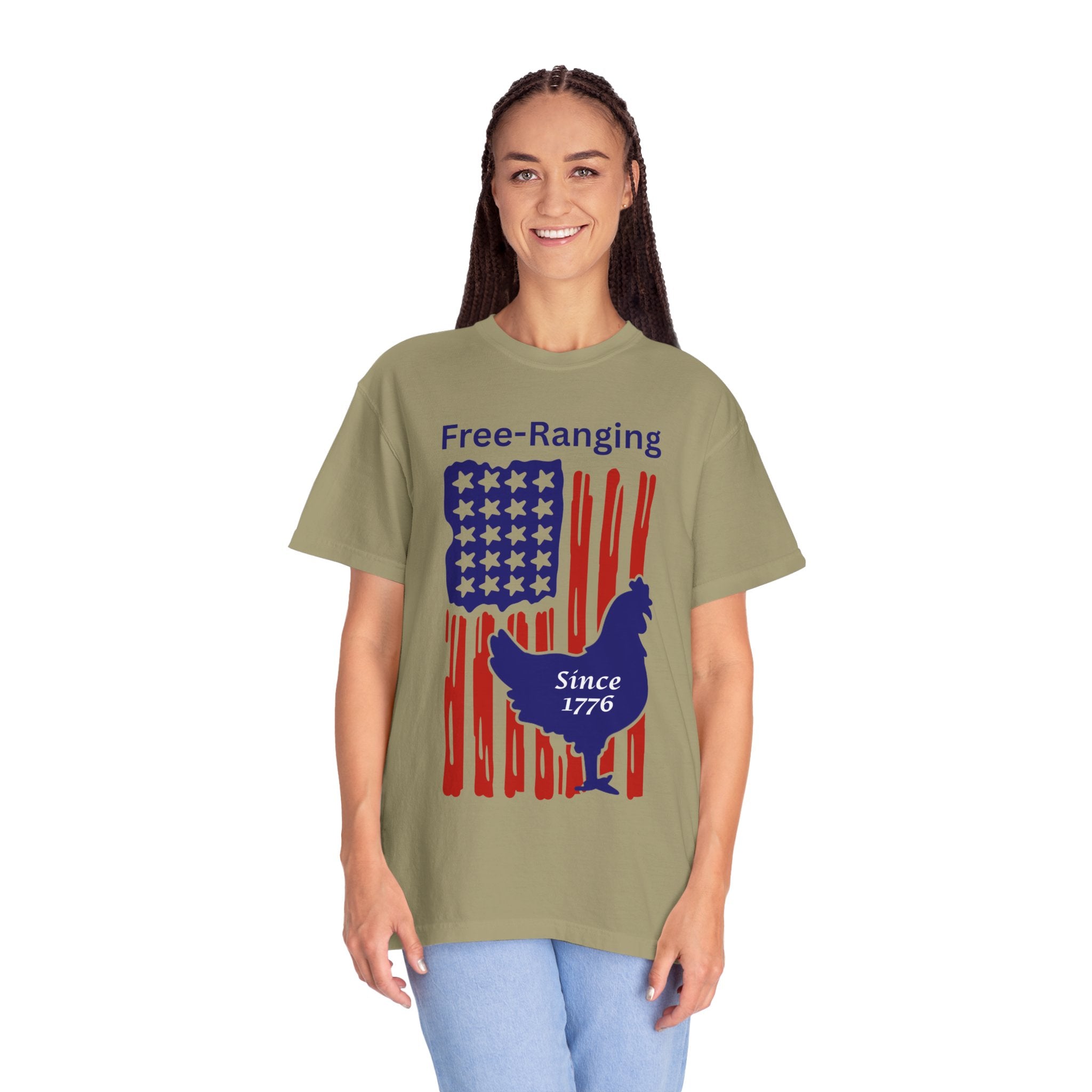 Patriotic Chicken T-shirt - Free-Ranging Since 1776 Casual Tee