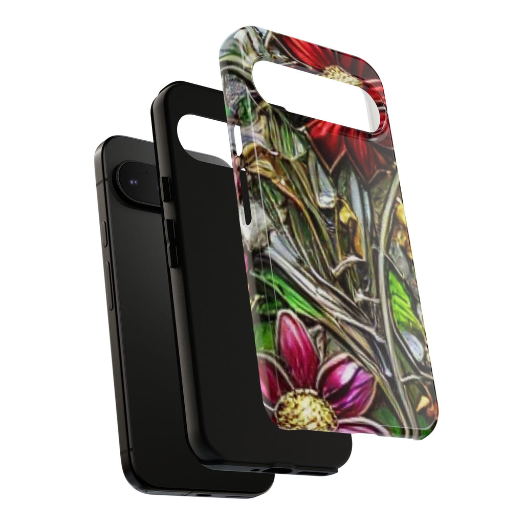 Floral Stained Glass Phone Case – Metallic Red & Purple Flower Design