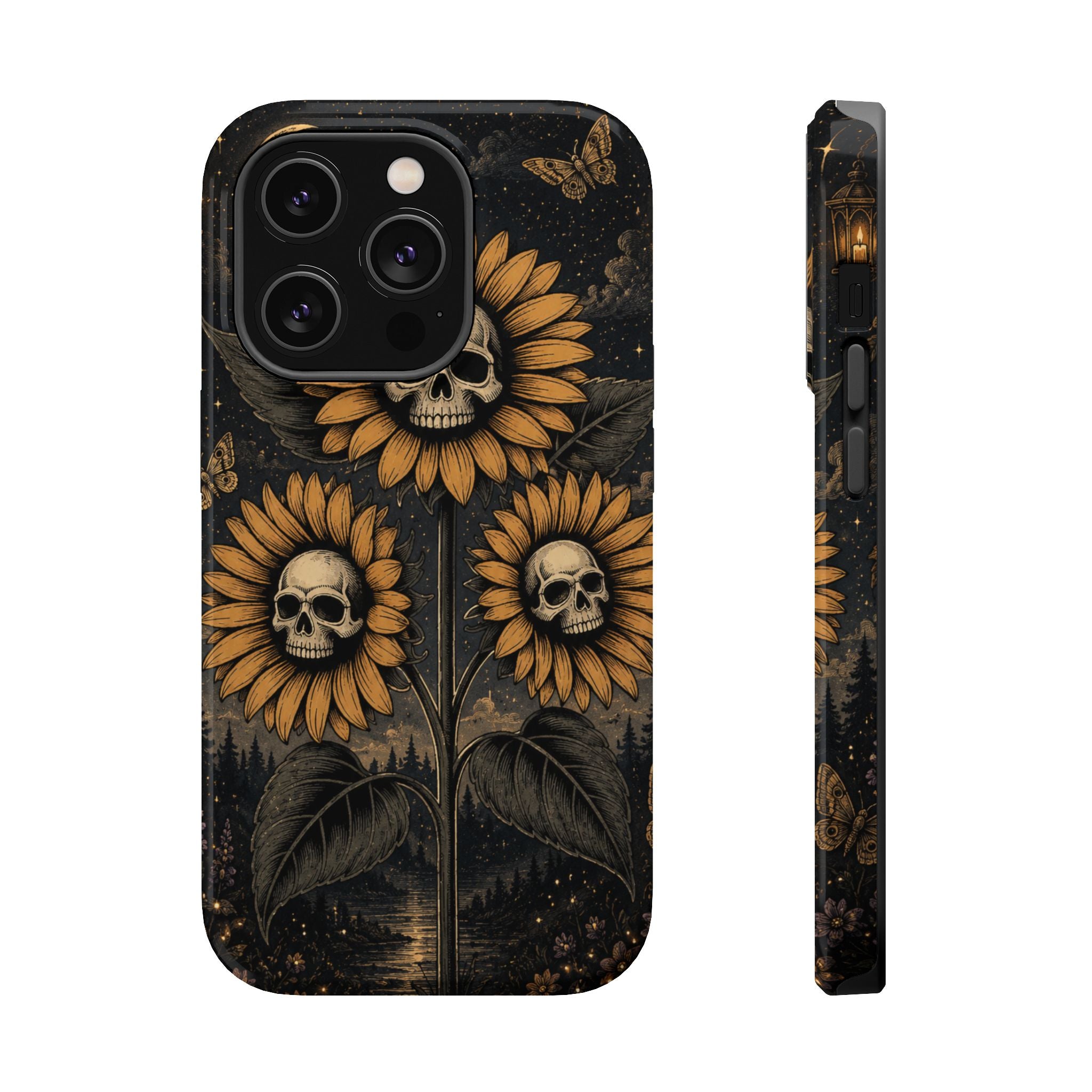 Skull Sunflowers Phone Case – Dark Floral MagSafe-Compatible Cover