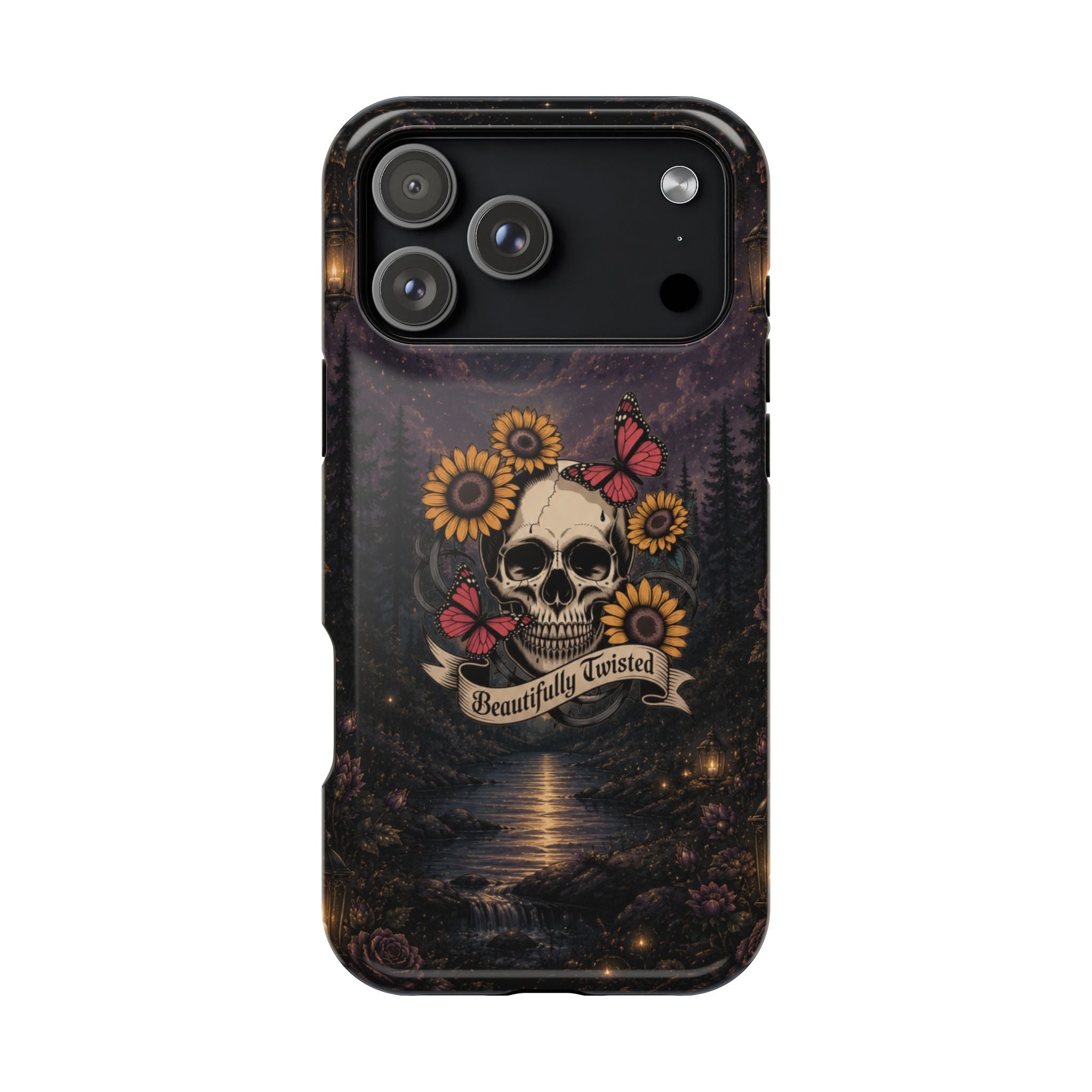 Skull, Sunflowers & Butterflies Phone Case – "Beautifully Twisted" MagSafe Cover