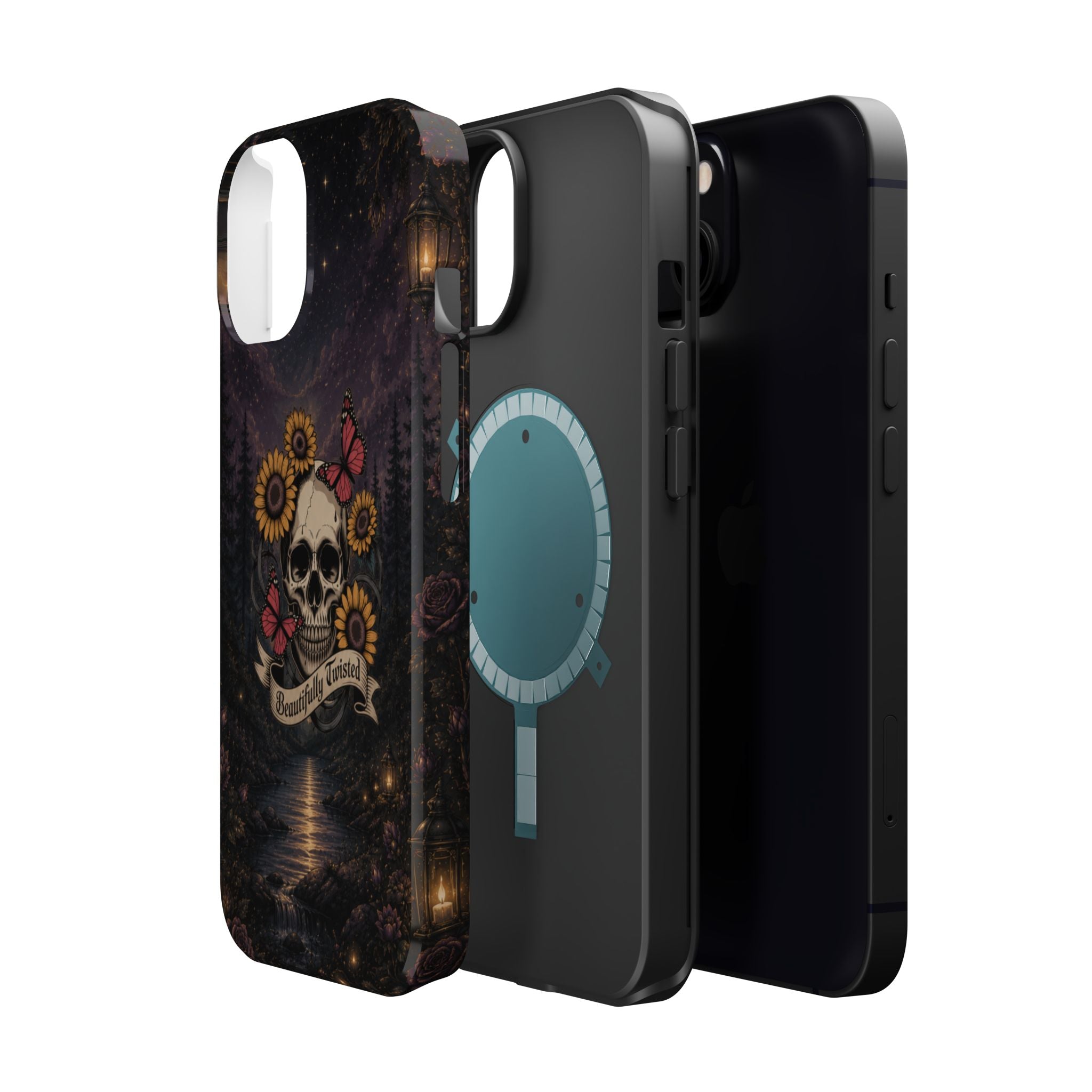 Skull, Sunflowers & Butterflies Phone Case – "Beautifully Twisted" MagSafe Cover