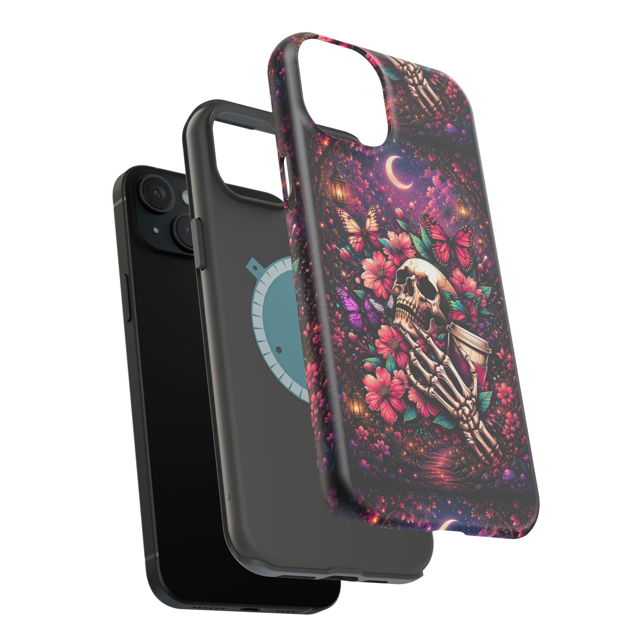 Skull & Butterflies Phone Case – Gothic Floral MagSafe-Compatible Case