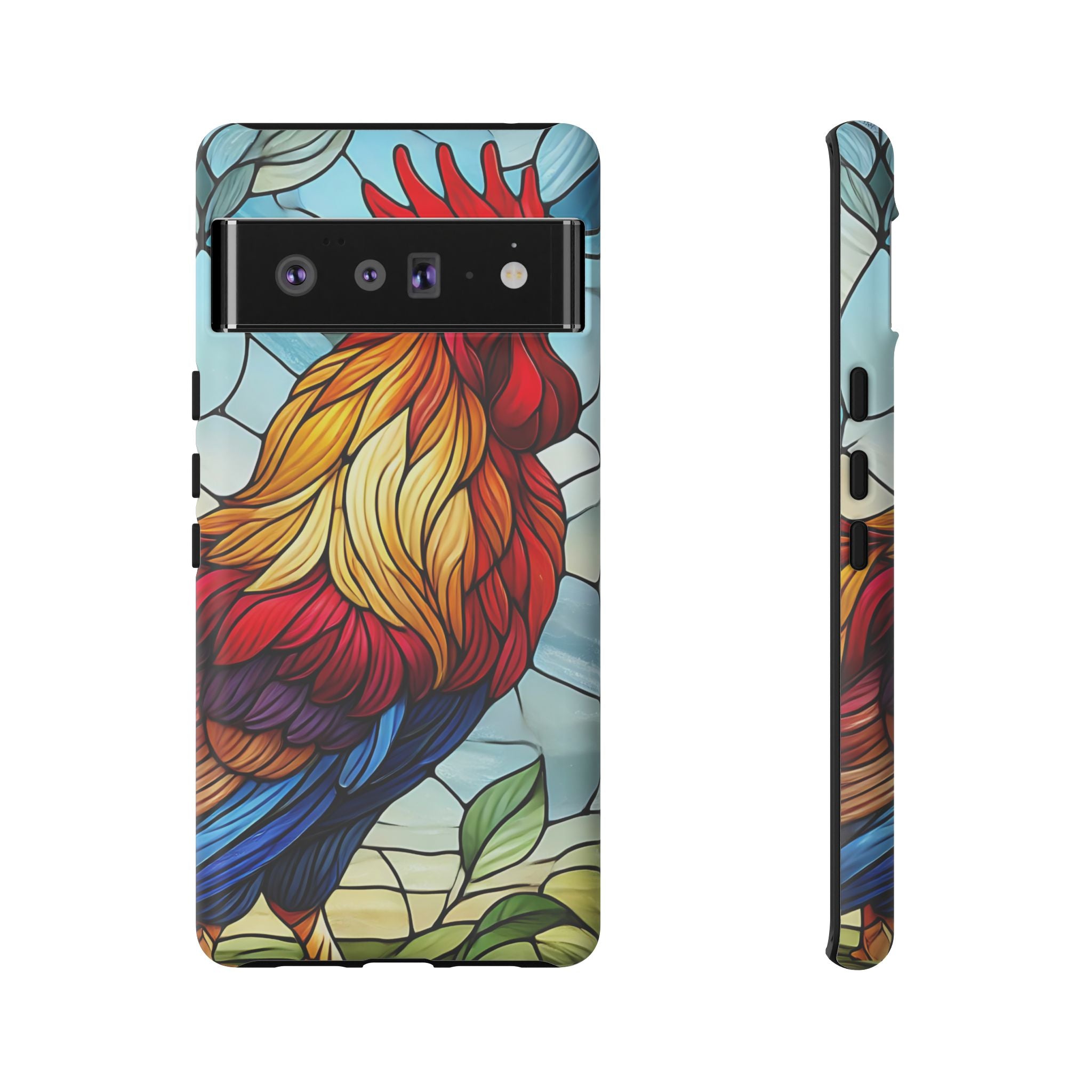 Colorful Stained Glass Rooster Android Case, Tough Protective Phone Cover, Farmhouse Decor Protective Phone Case, Unique Chicken Design