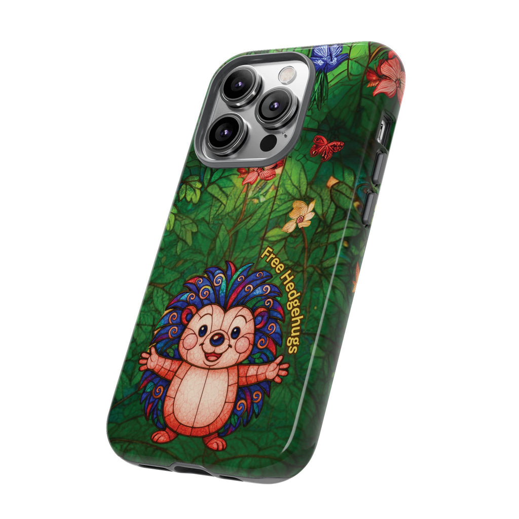 Stained Glass Hedgehog Phone Case – "Free Hedgehugs" Floral Design
