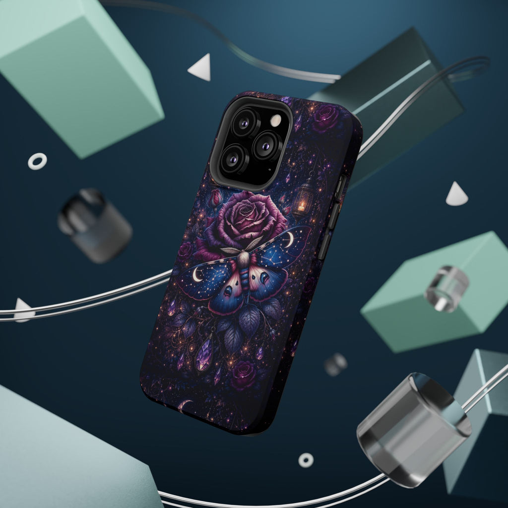 Mystical Rose & Moth Phone Case – Floral MagSafe-Compatible Cover