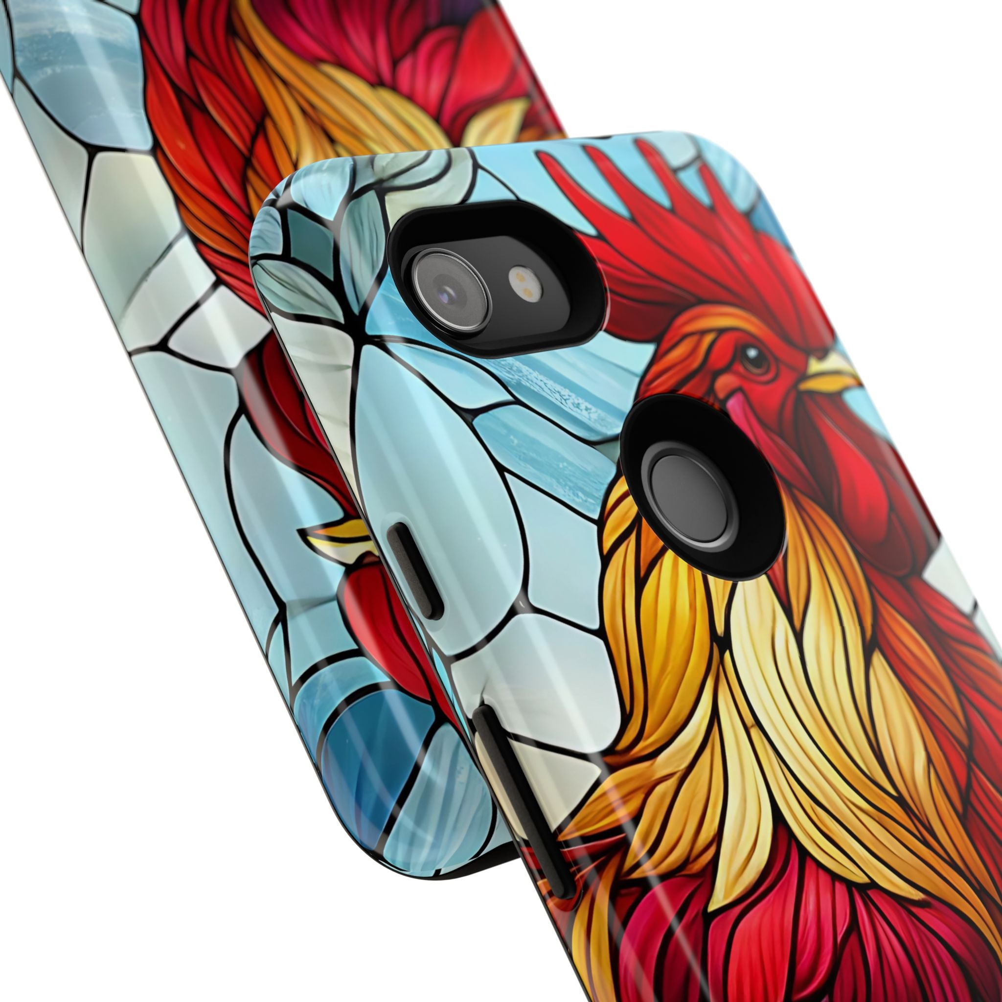 Rooster Faux Stained Glass Phone Case – 3D Full-Wrap Protective Cover with TPU Liner