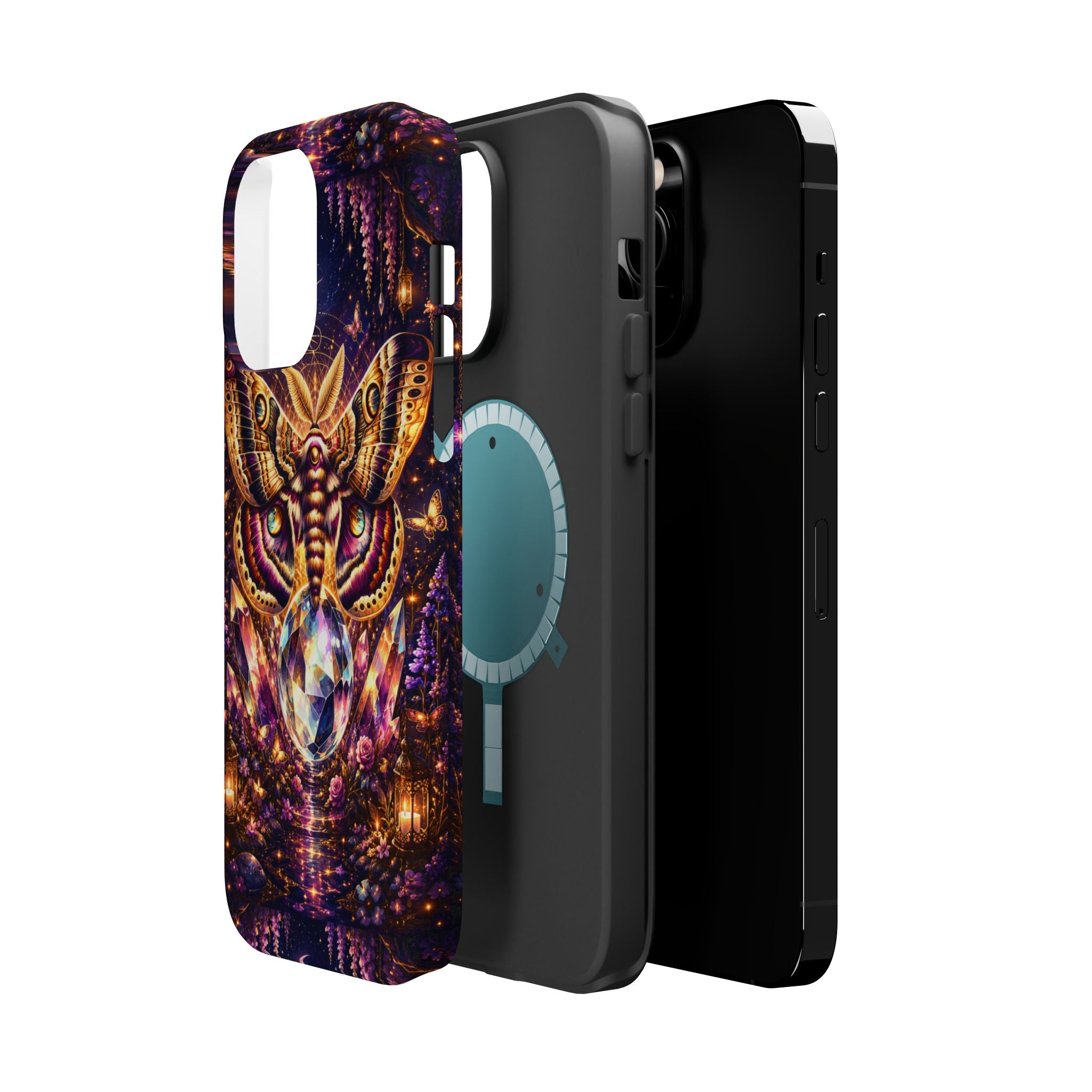 Mystic Moth Crystal Phone Case – Jewel-Toned MagSafe-Compatible Cover