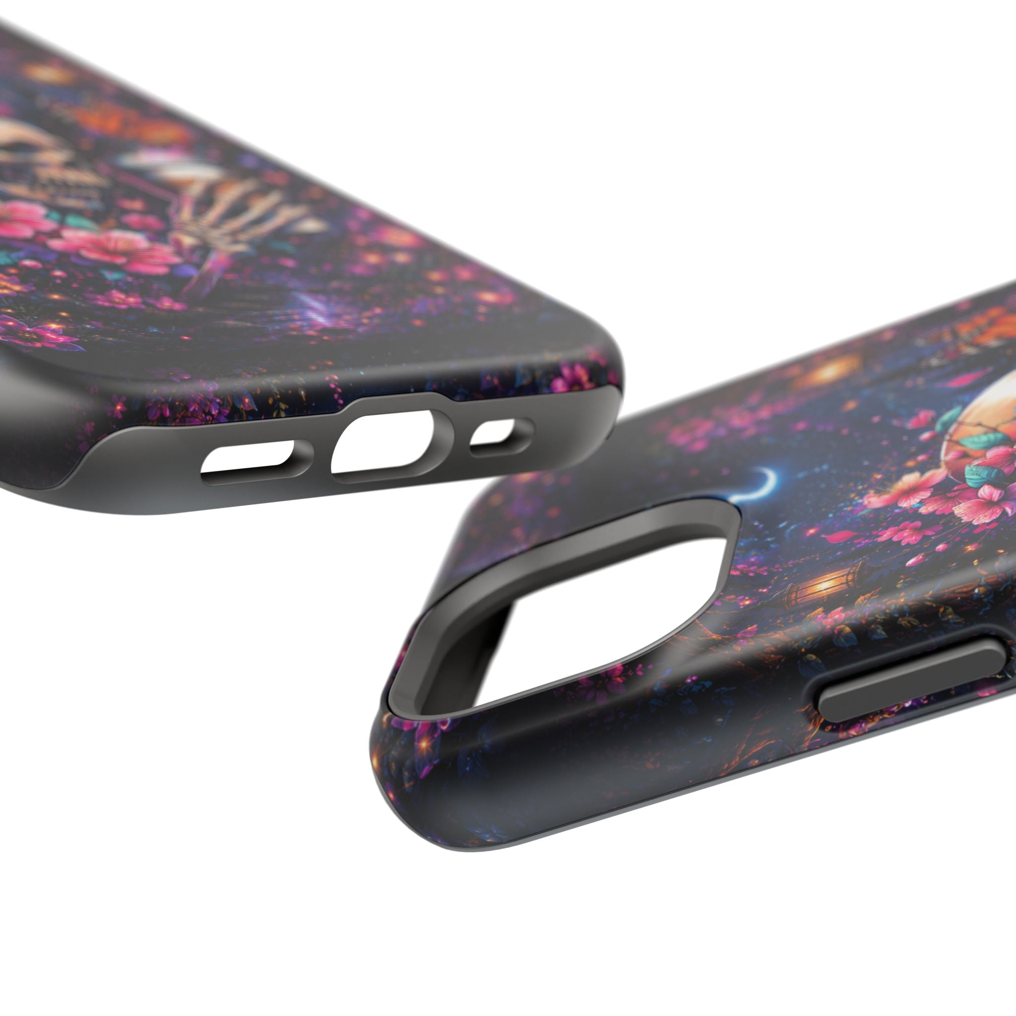Skull & Cherry Blossom Phone Case – Floral Gothic MagSafe Cover