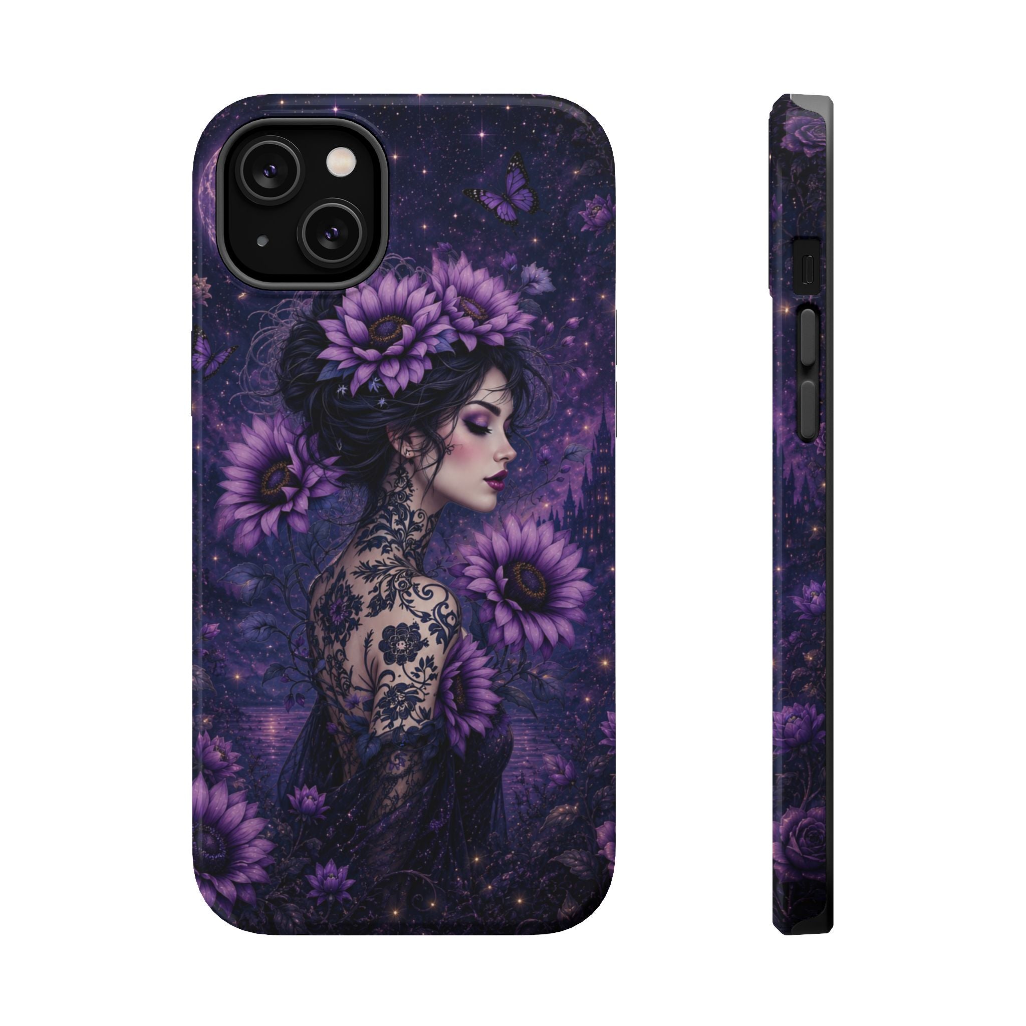 Gothic Floral Woman Phone Case – Dark Botanical MagSafe-Compatible Cover