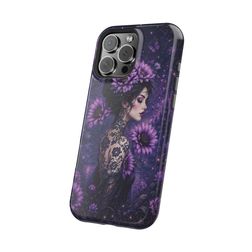 Gothic Floral Woman Phone Case – Dark Botanical MagSafe-Compatible Cover